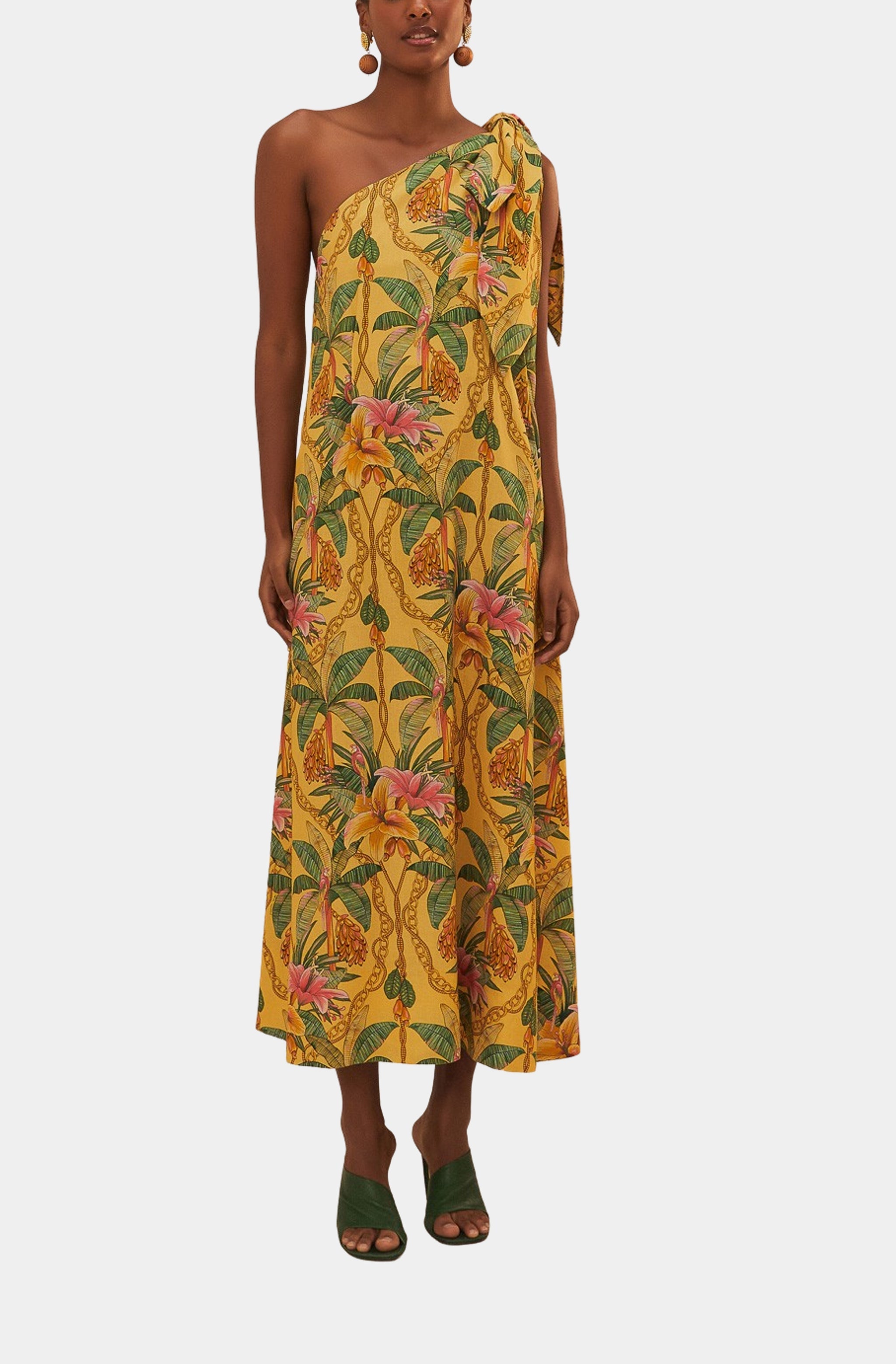 Tropical Paradise Yellow One Shoulder Petals Maxi Dress Hemline Mobile Tropical Paradise Yellow One Shoulder Petals Maxi Dress Hemline Mobile