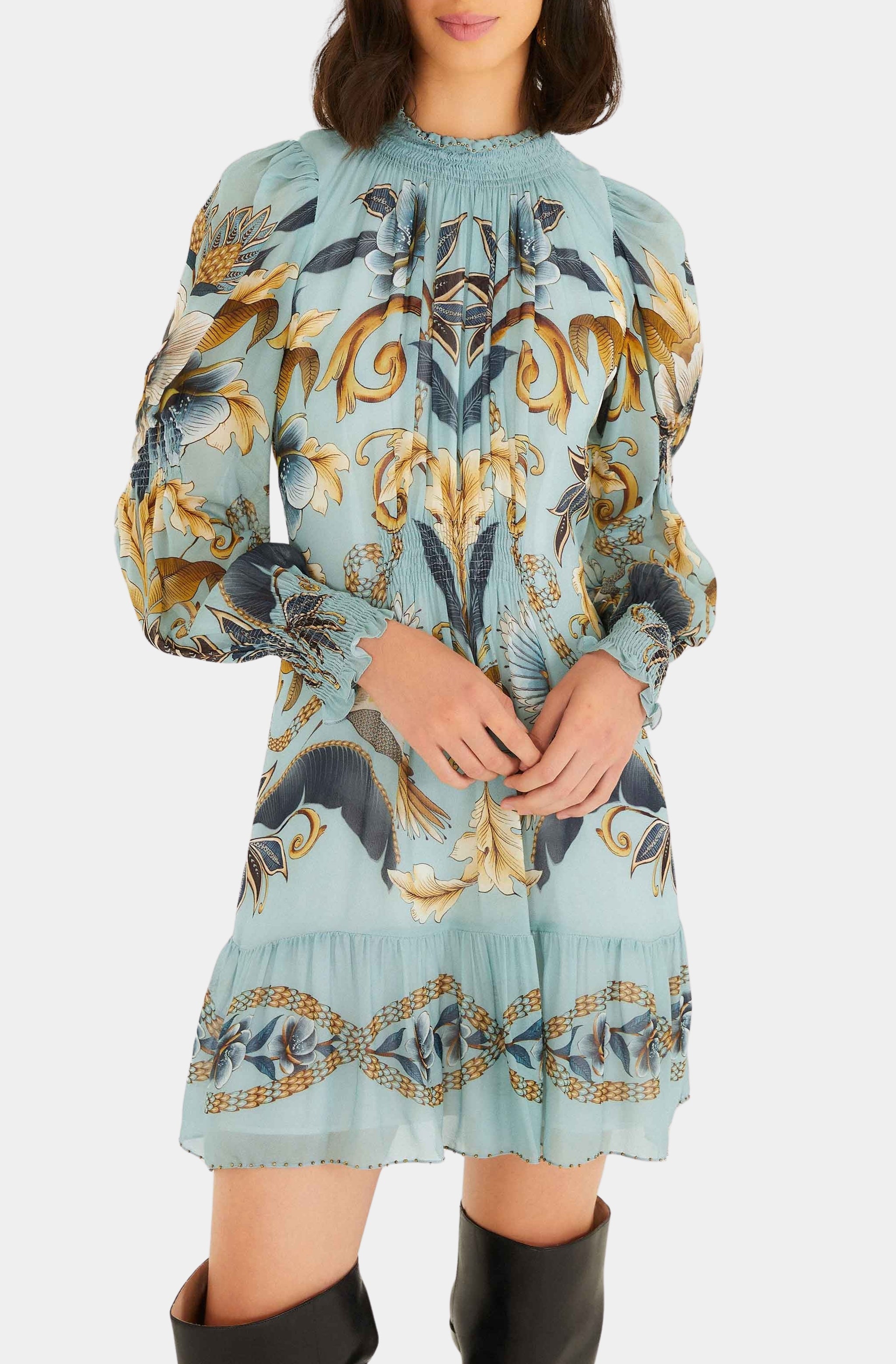 Snake Garden Blue Long Sleeve Mini Dress Snake Garden Blue Long Sleeve Mini Dress