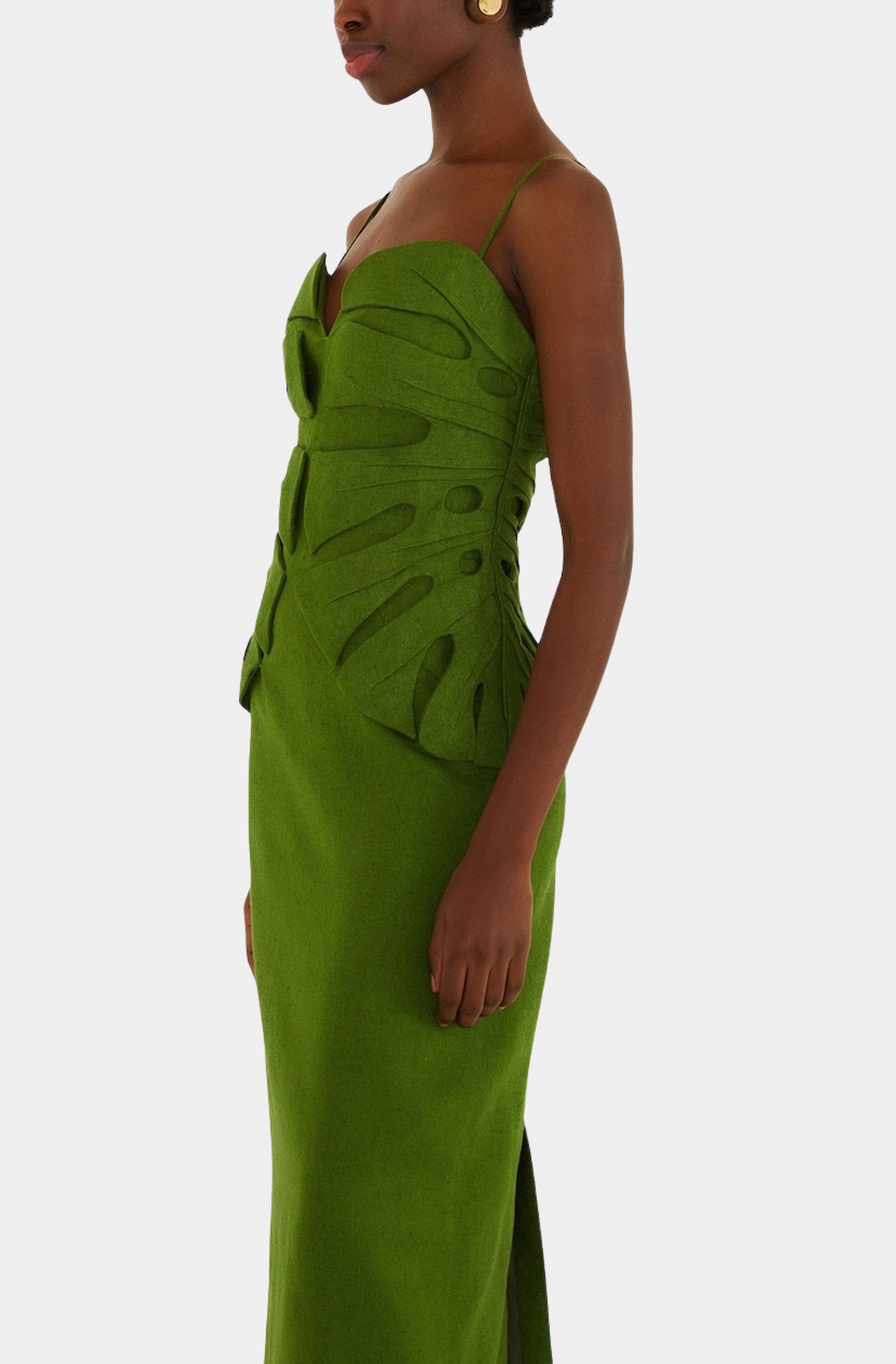 Green Monstera Leaf Sleeveless Maxi Dress