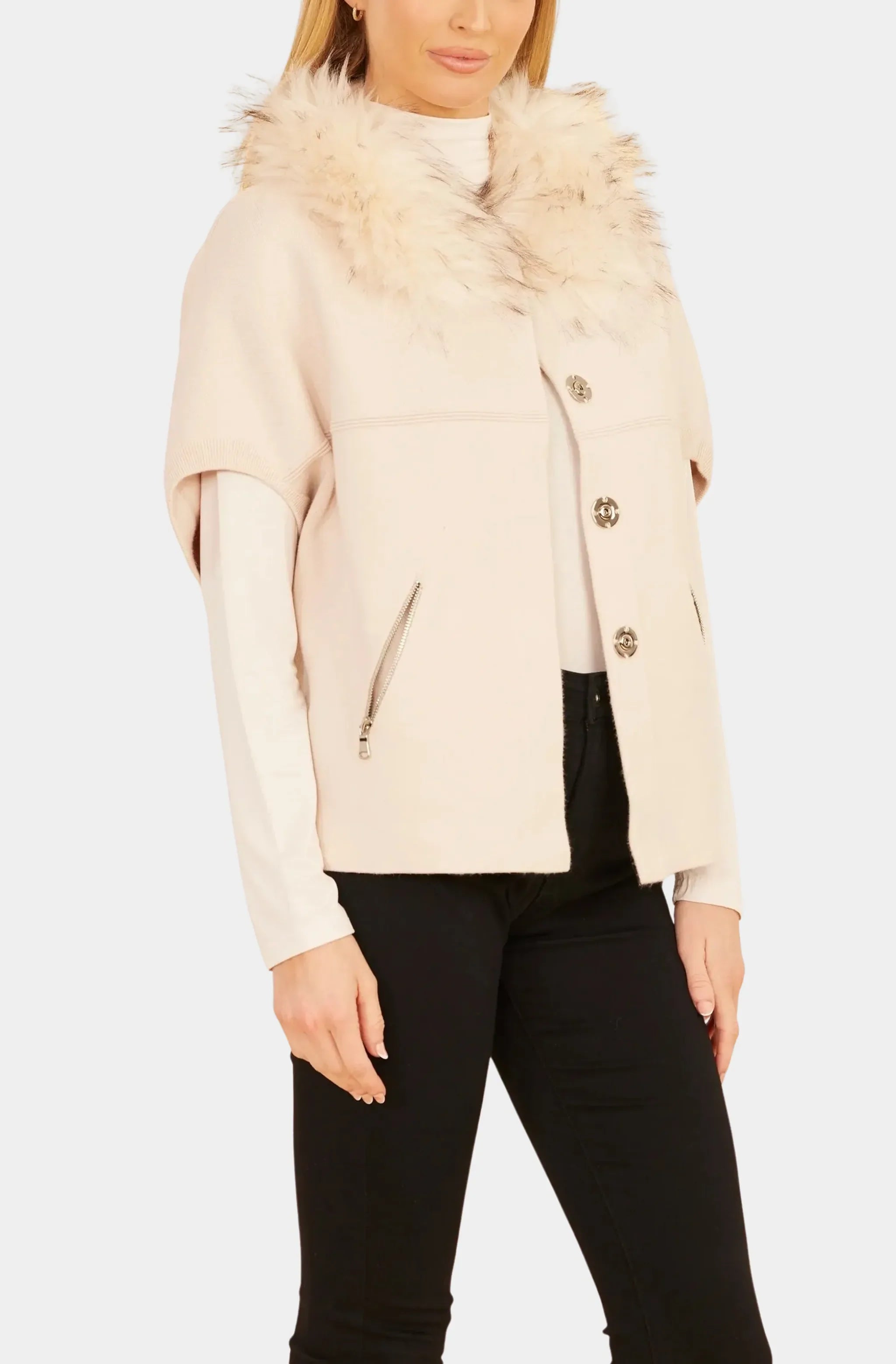 Faux Fur Collar Short Sleeve Cardigan – Hemline Mobile