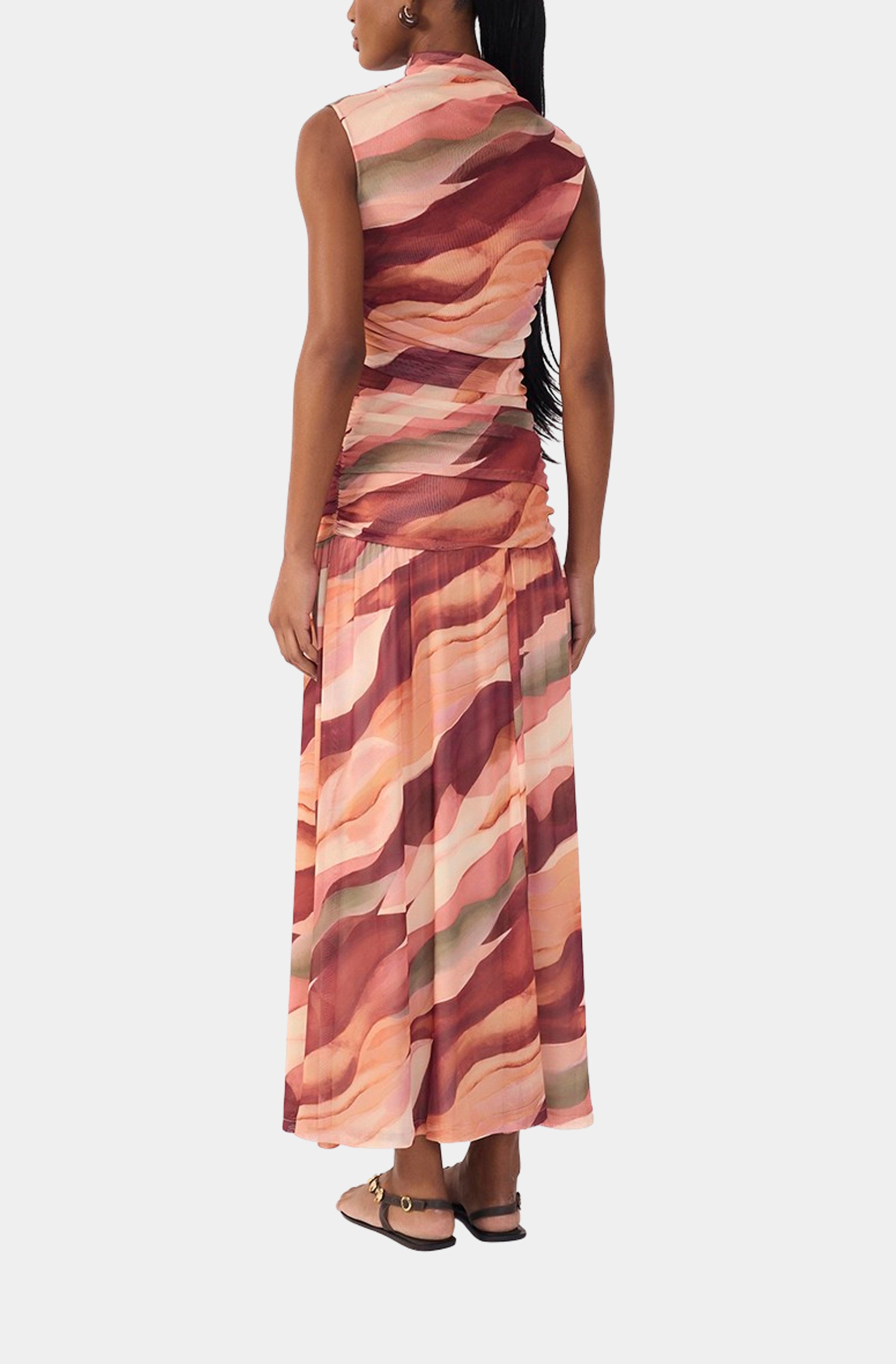 Multicolor Dunas High Neck Mesh Maxi Dress