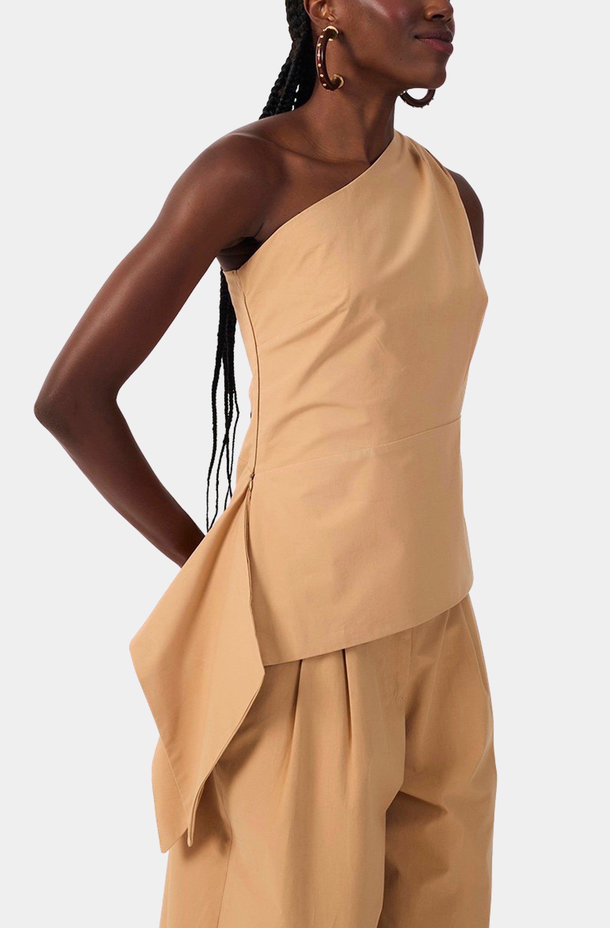 Asymmetric One-Shoulder Cotton Blouse