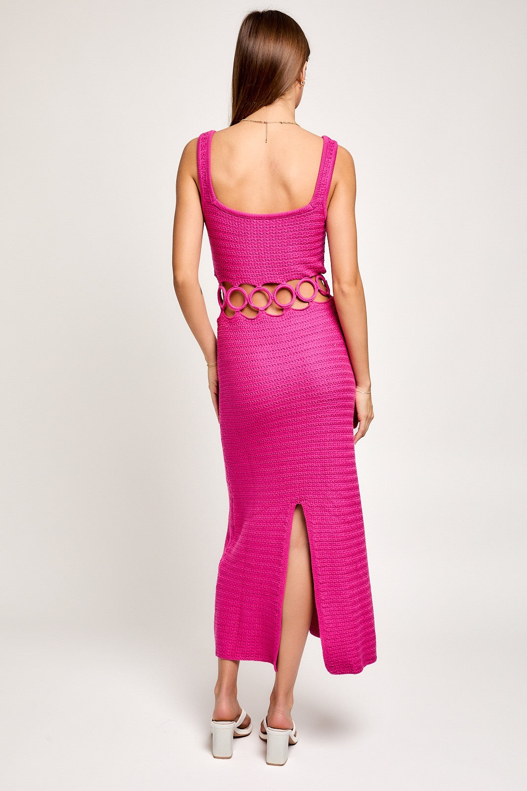 Square Neck Sleeveless Crochet Midi Dress