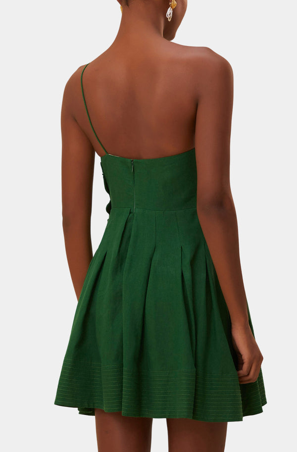 Green One Shoulder Lea Mini Dress