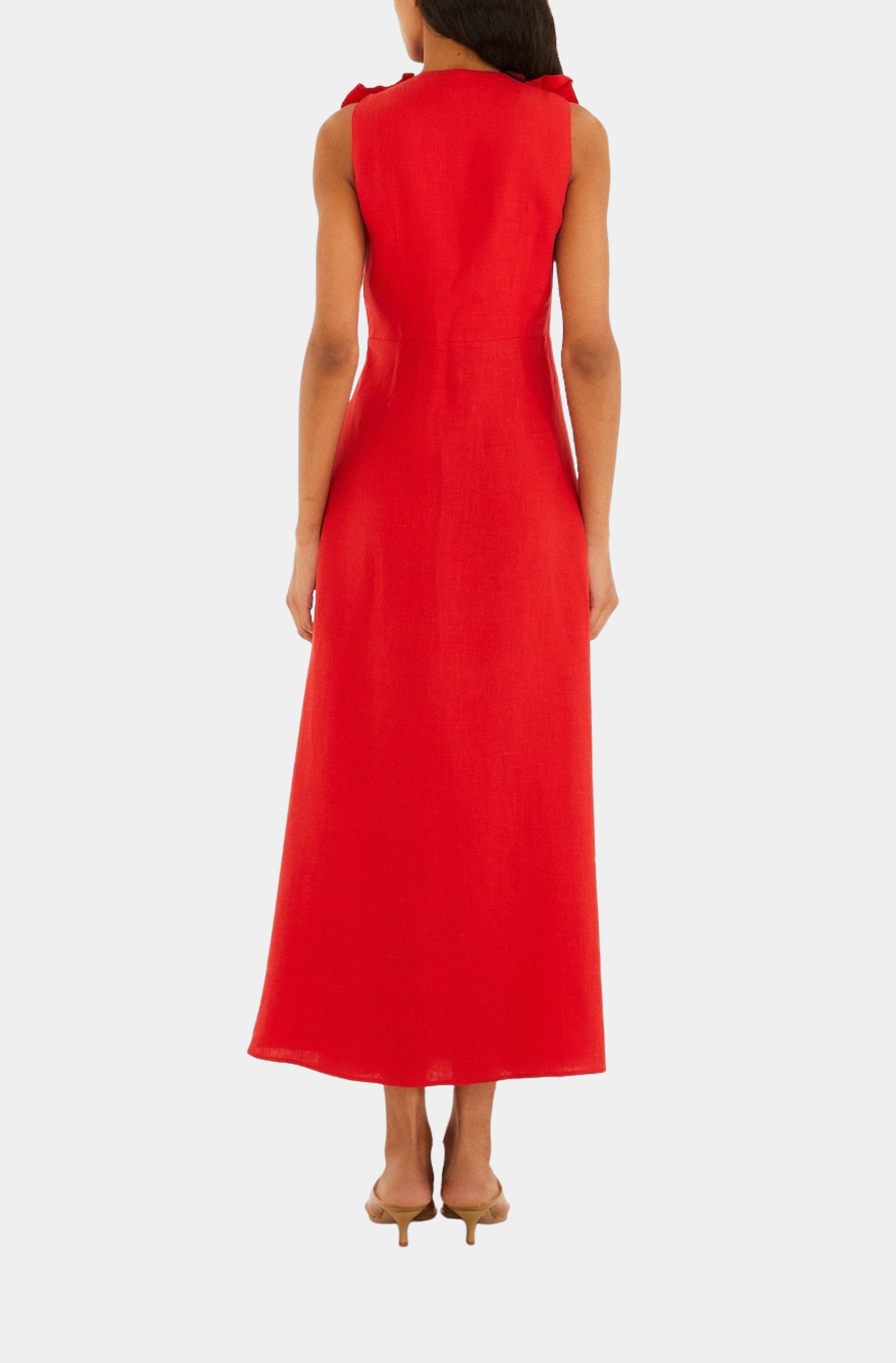 Red Sleeveless Midi Dress Hemline Mobile Red Sleeveless Midi Dress Hemline Mobile