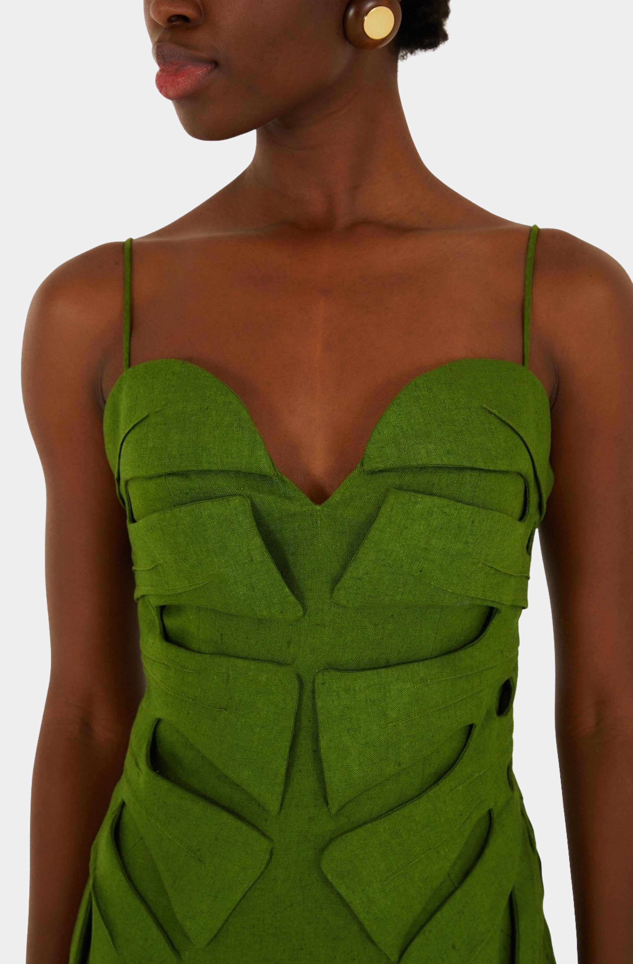 Green Monstera Leaf Sleeveless Maxi Dress Hemline Mobile Green Monstera Leaf Sleeveless Maxi Dress Hemline Mobile