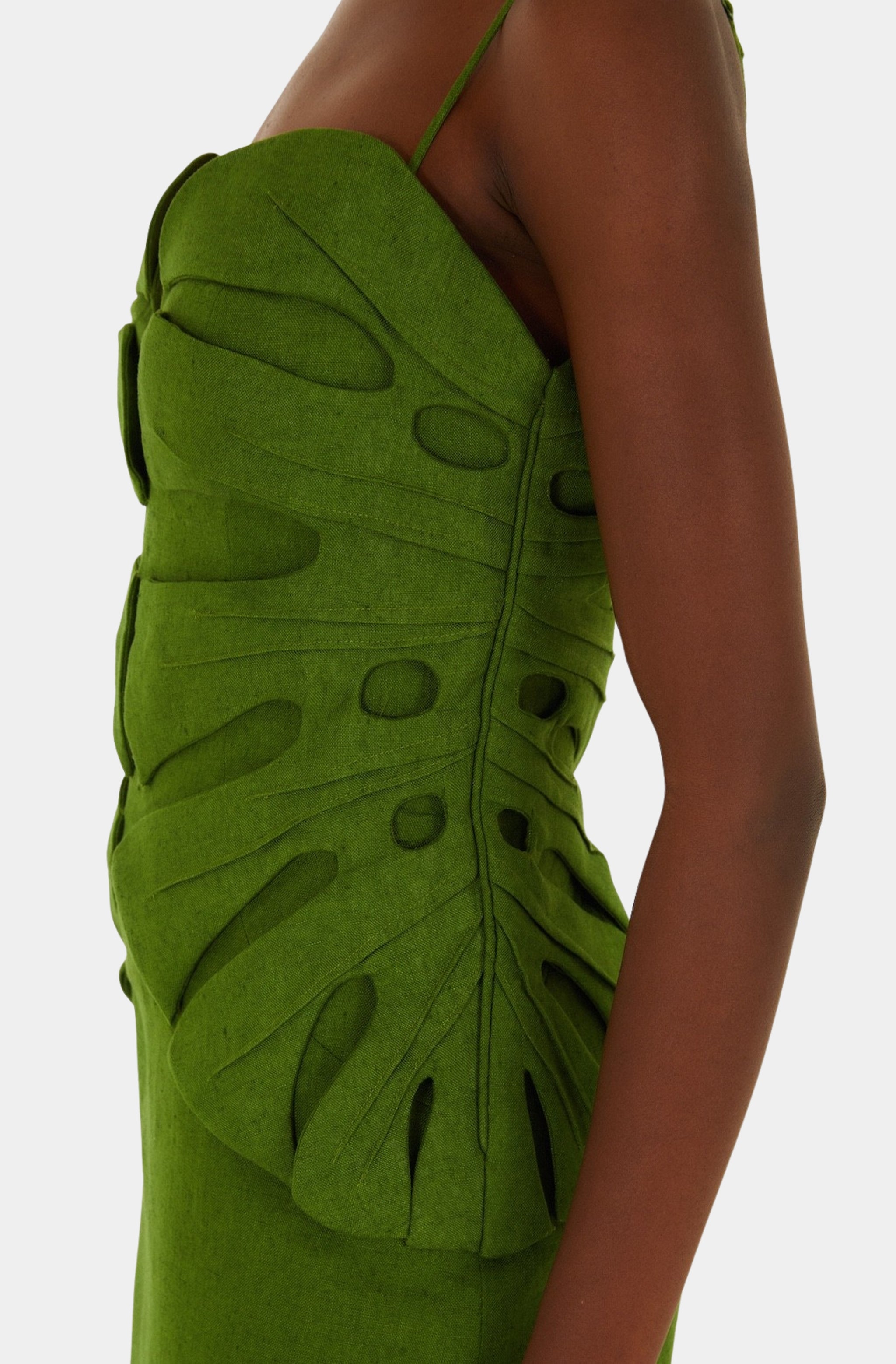 Green Monstera Leaf Sleeveless Maxi Dress Hemline Mobile Green Monstera Leaf Sleeveless Maxi Dress Hemline Mobile