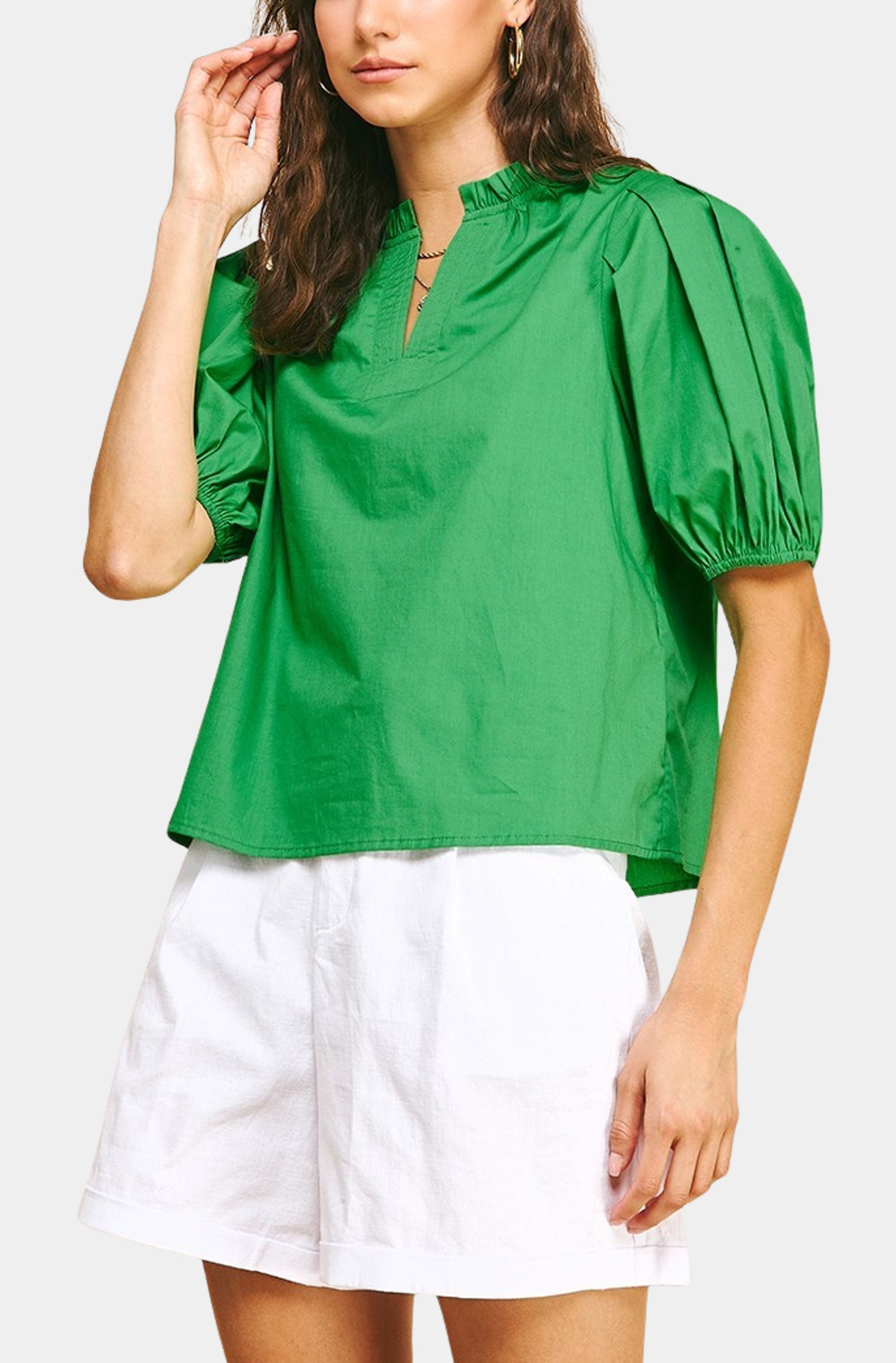 Short Sleeve V-Neck Woven Top