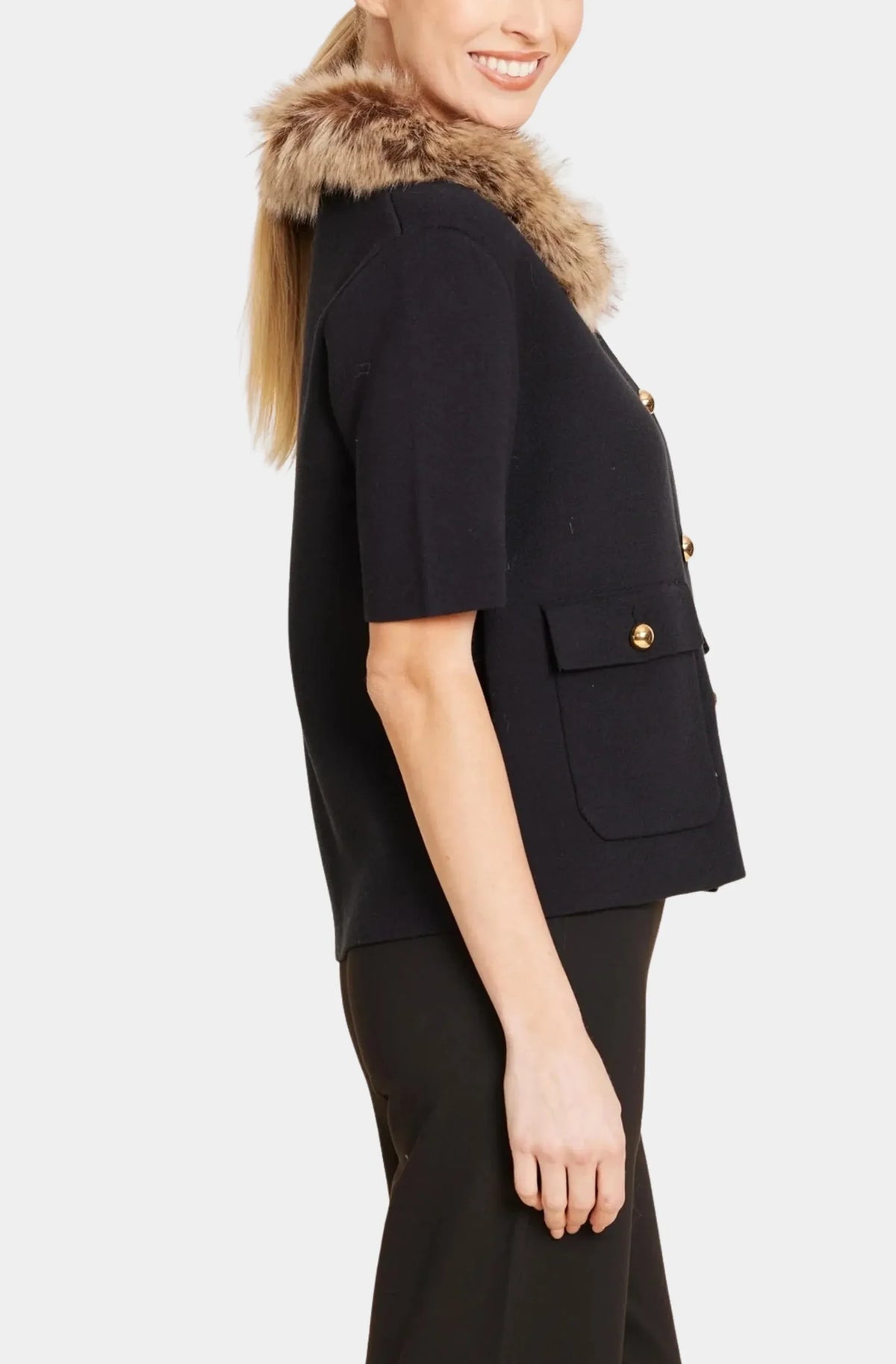 Faux Fur Trim Cardigan