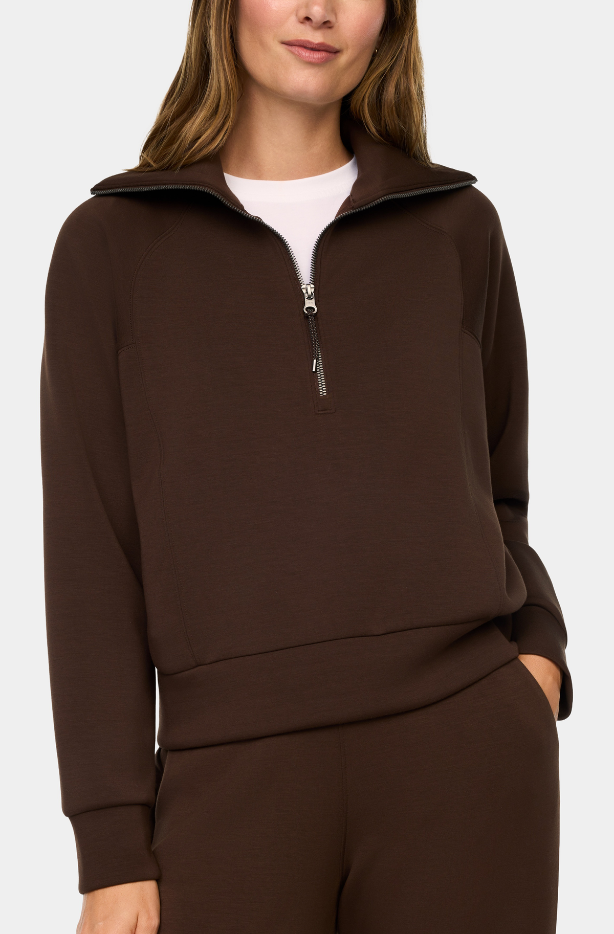 Spanx AirEssentials Half Zip in Umber Root, front view