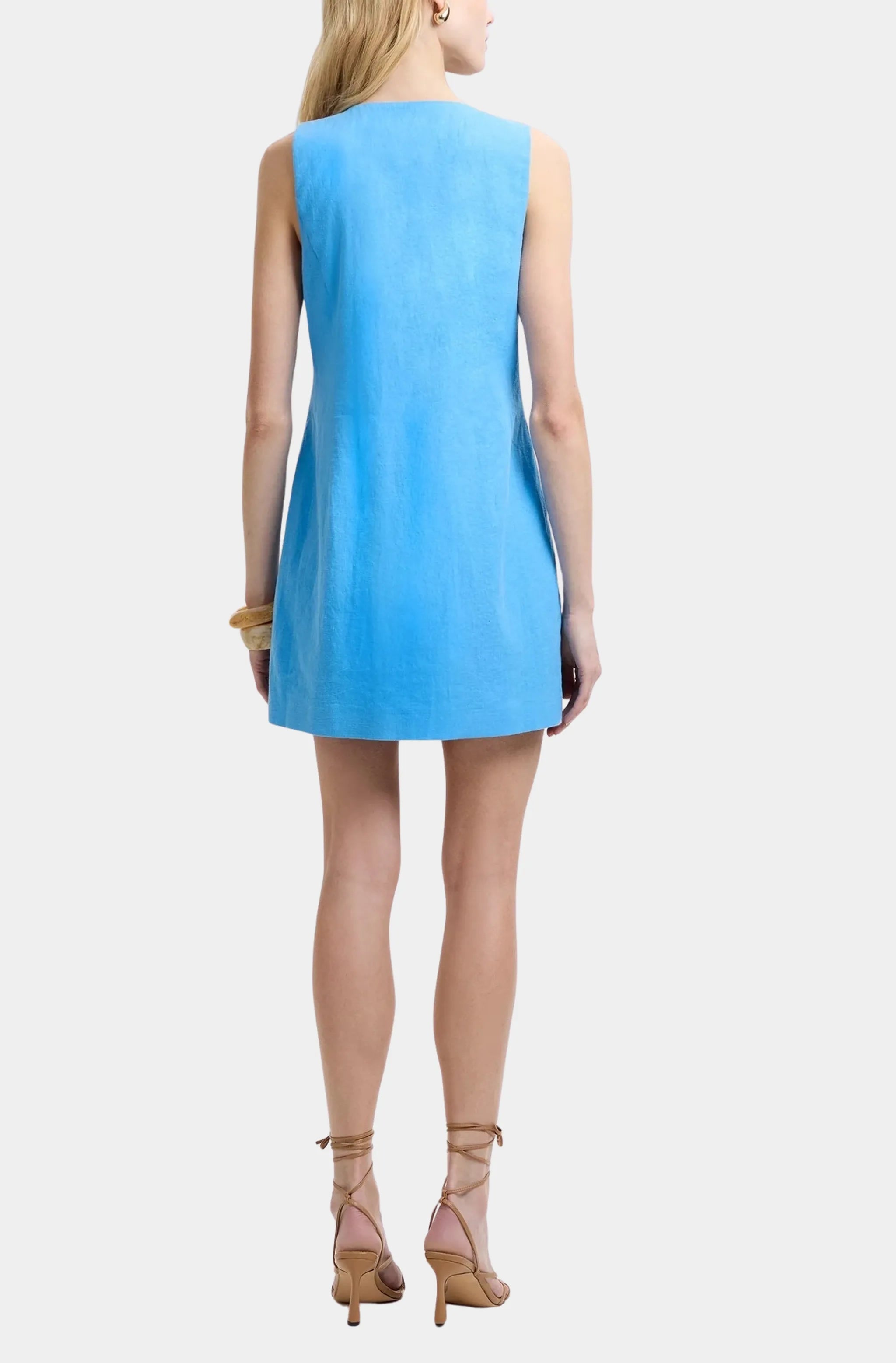 Aspen Linen Sleeveless Blue A-Line Mini Dress – Hemline Mobile