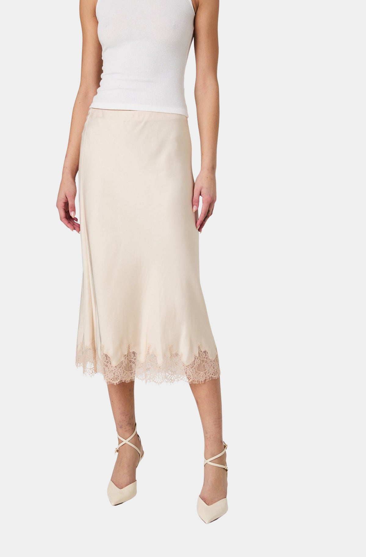 Ennis Satin Lace Midi Skirt