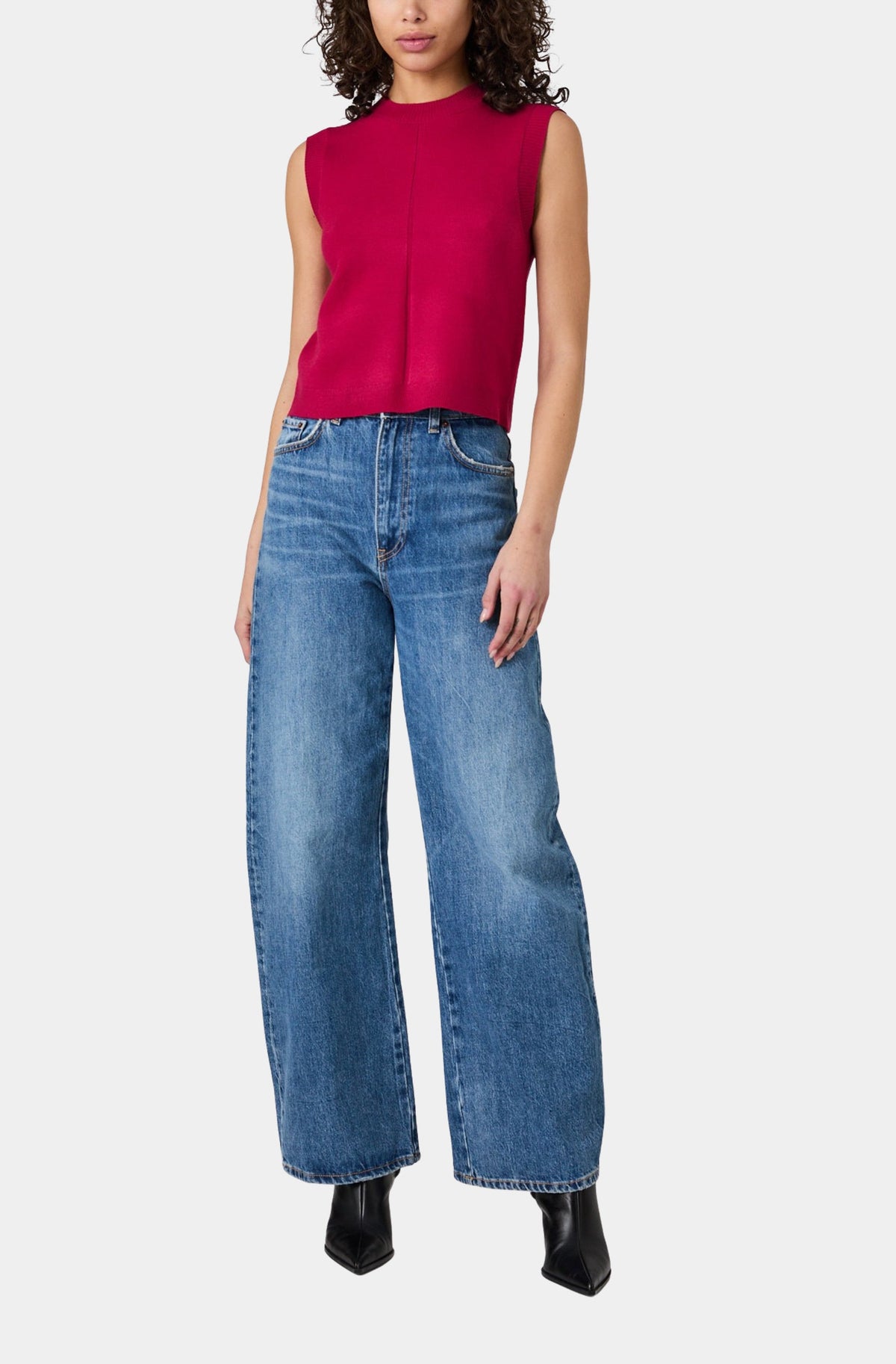 Babysoft Vertical Tick Crewneck Sleeveless Top