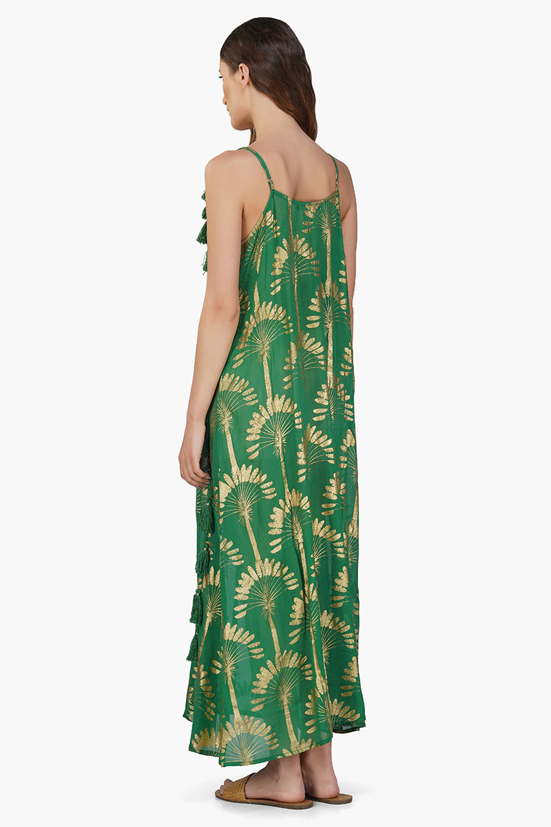 Palm Tassel Foil Maxi Dress