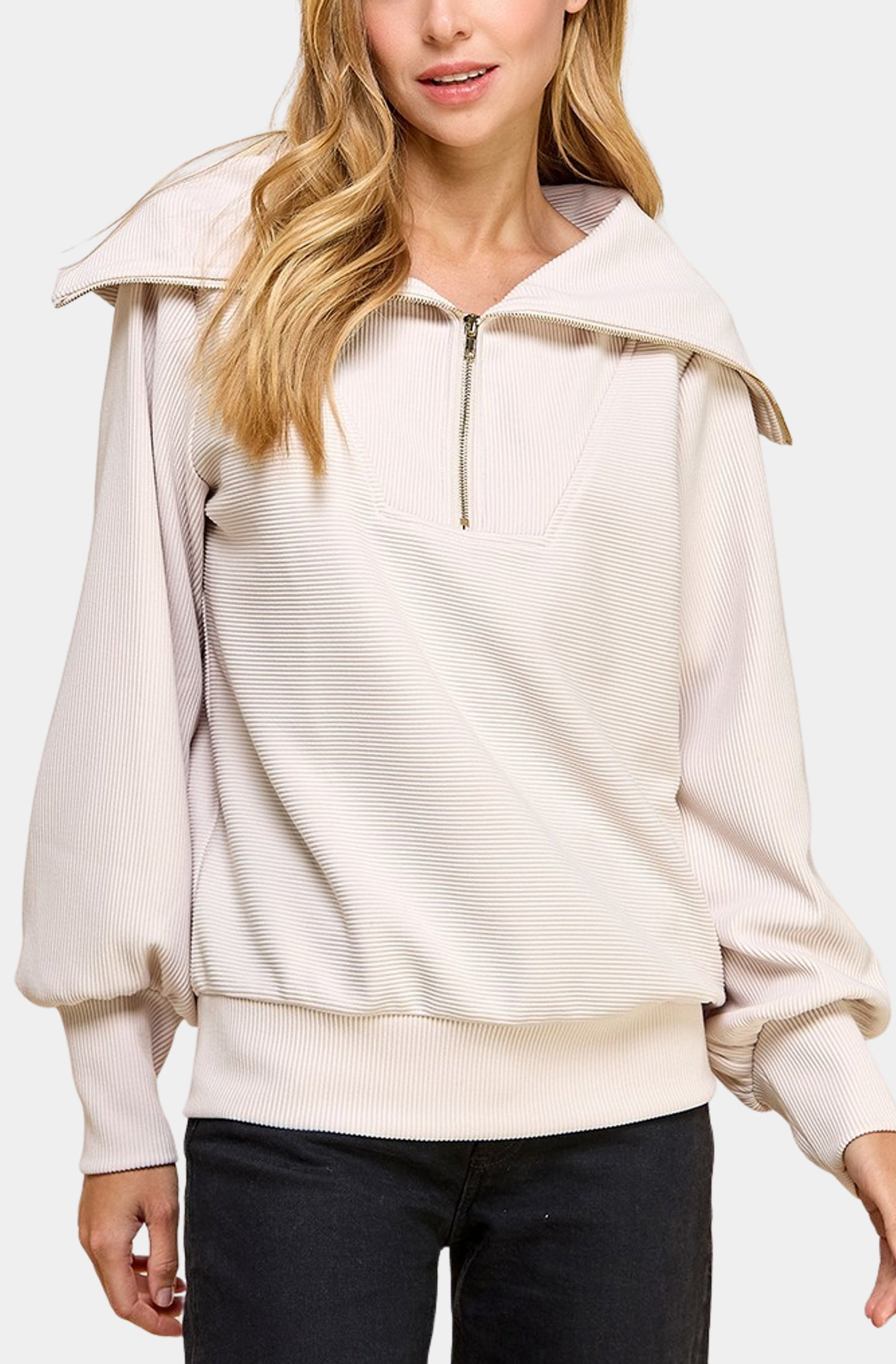 Front Zipper Oversized Collar Pullover