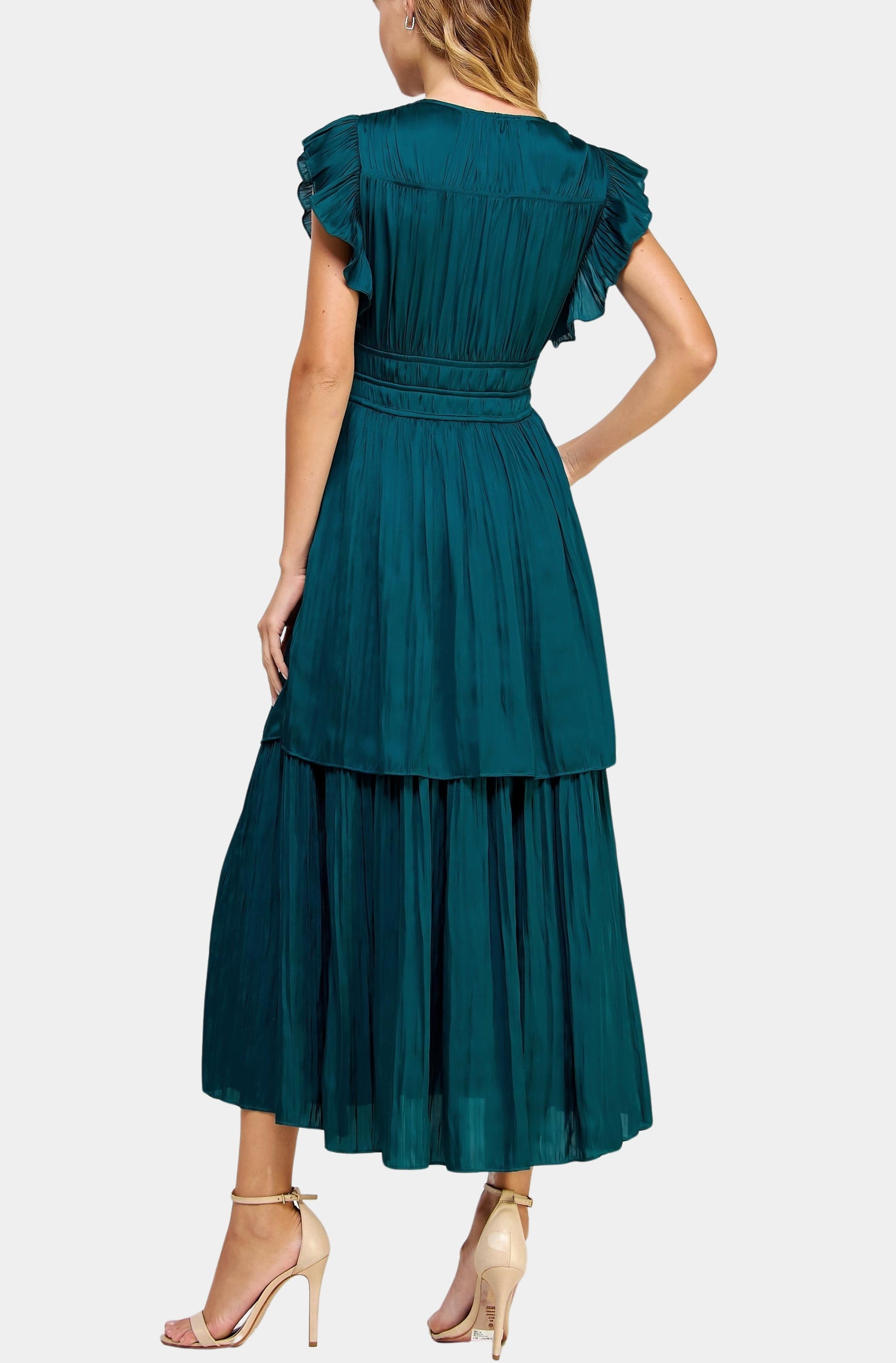 Ruffled Pleated Satin Long Dress