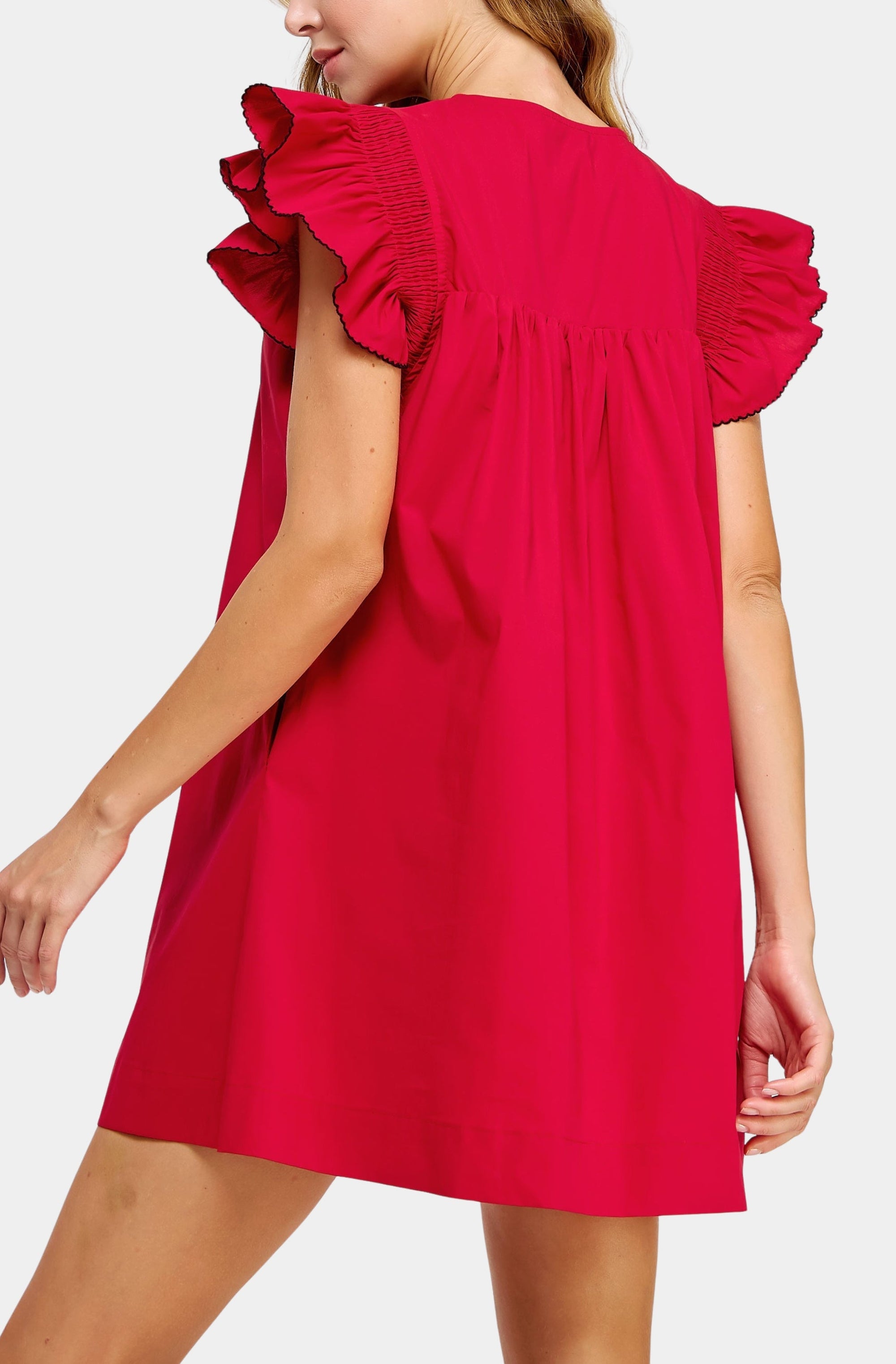 Contrast Edge Detail Ruffled Mini Dress