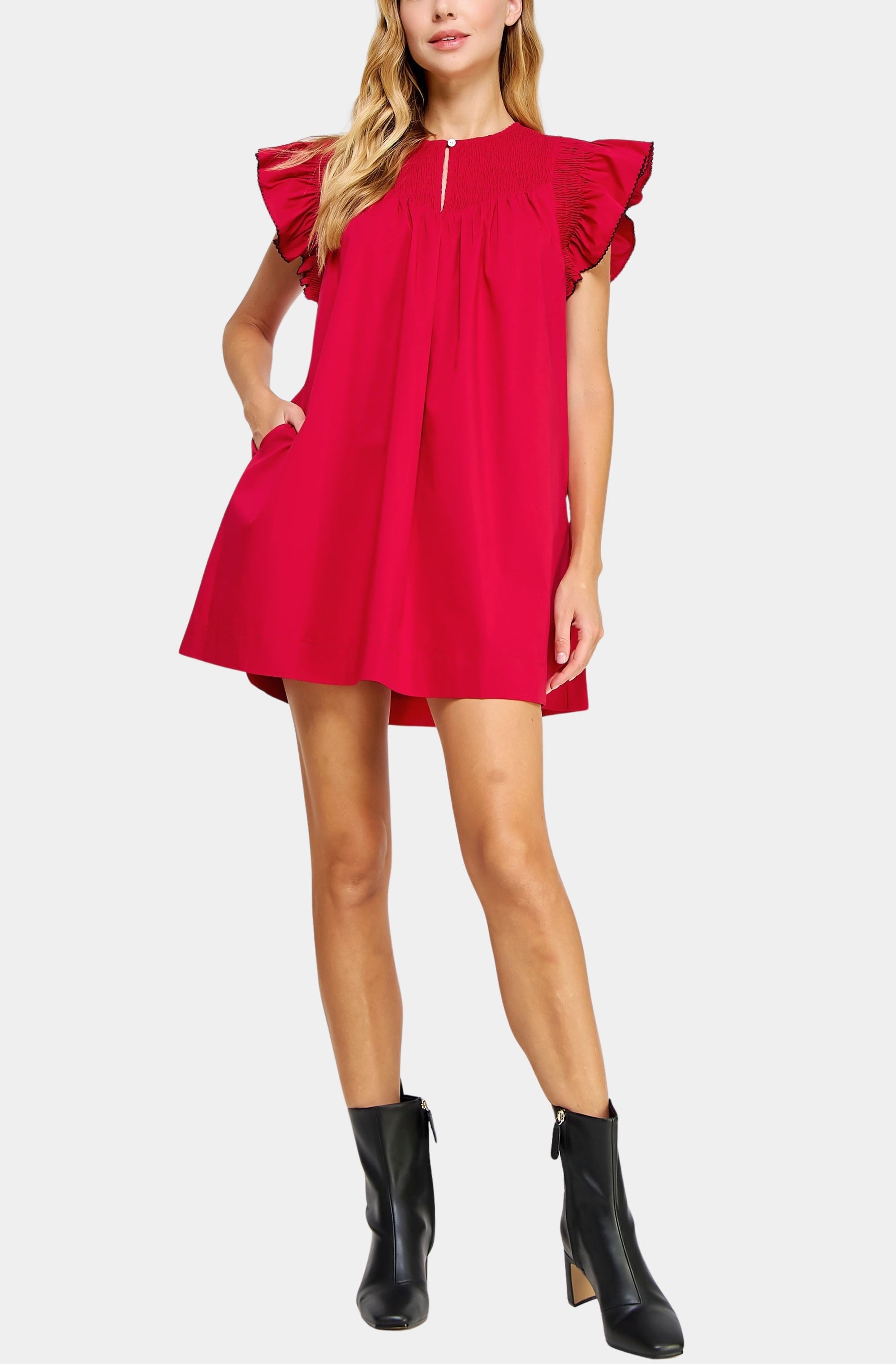 Contrast Edge Detail Ruffled Mini Dress