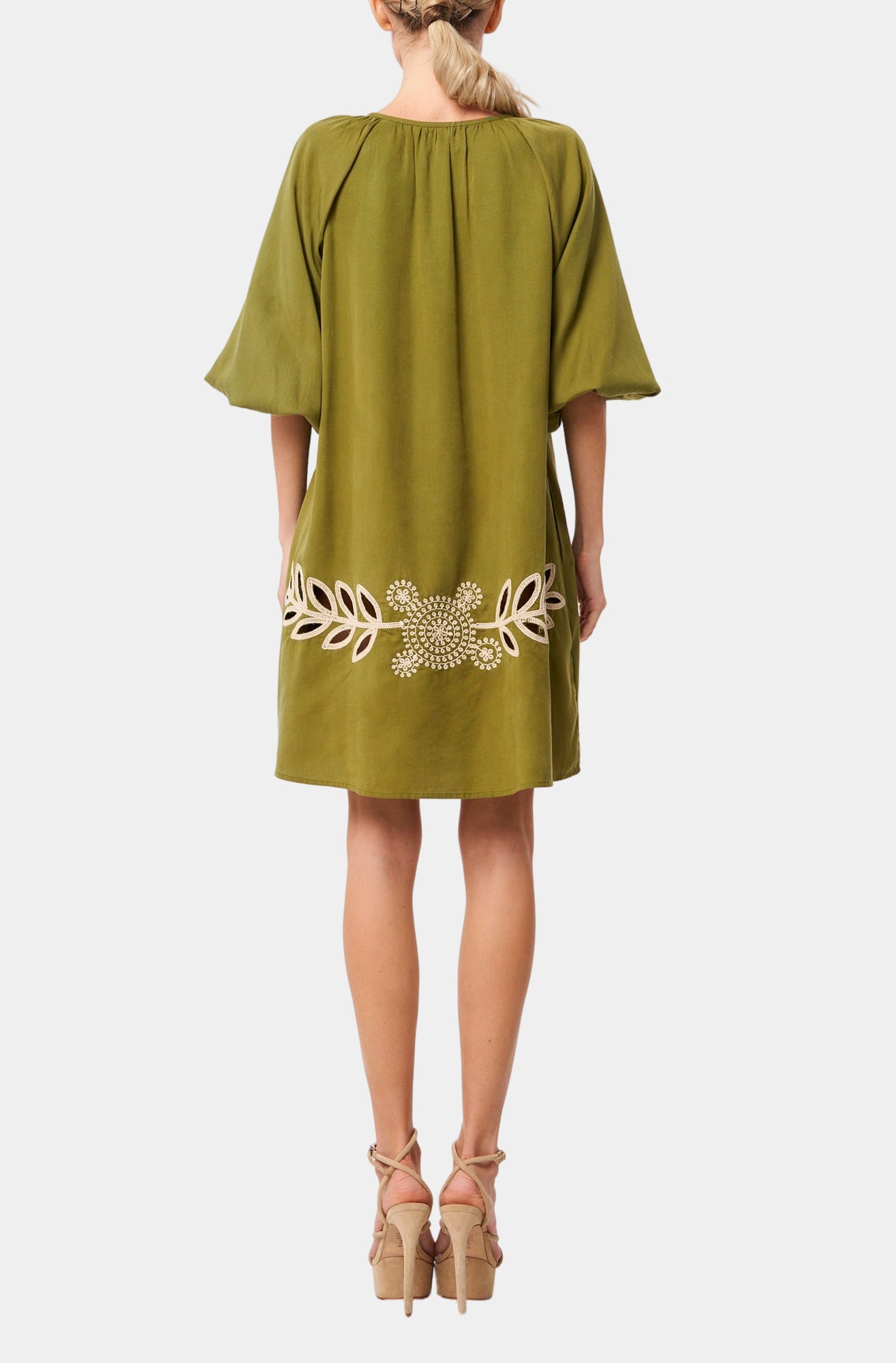 Puff Sleeve Embroidered Shift Dress