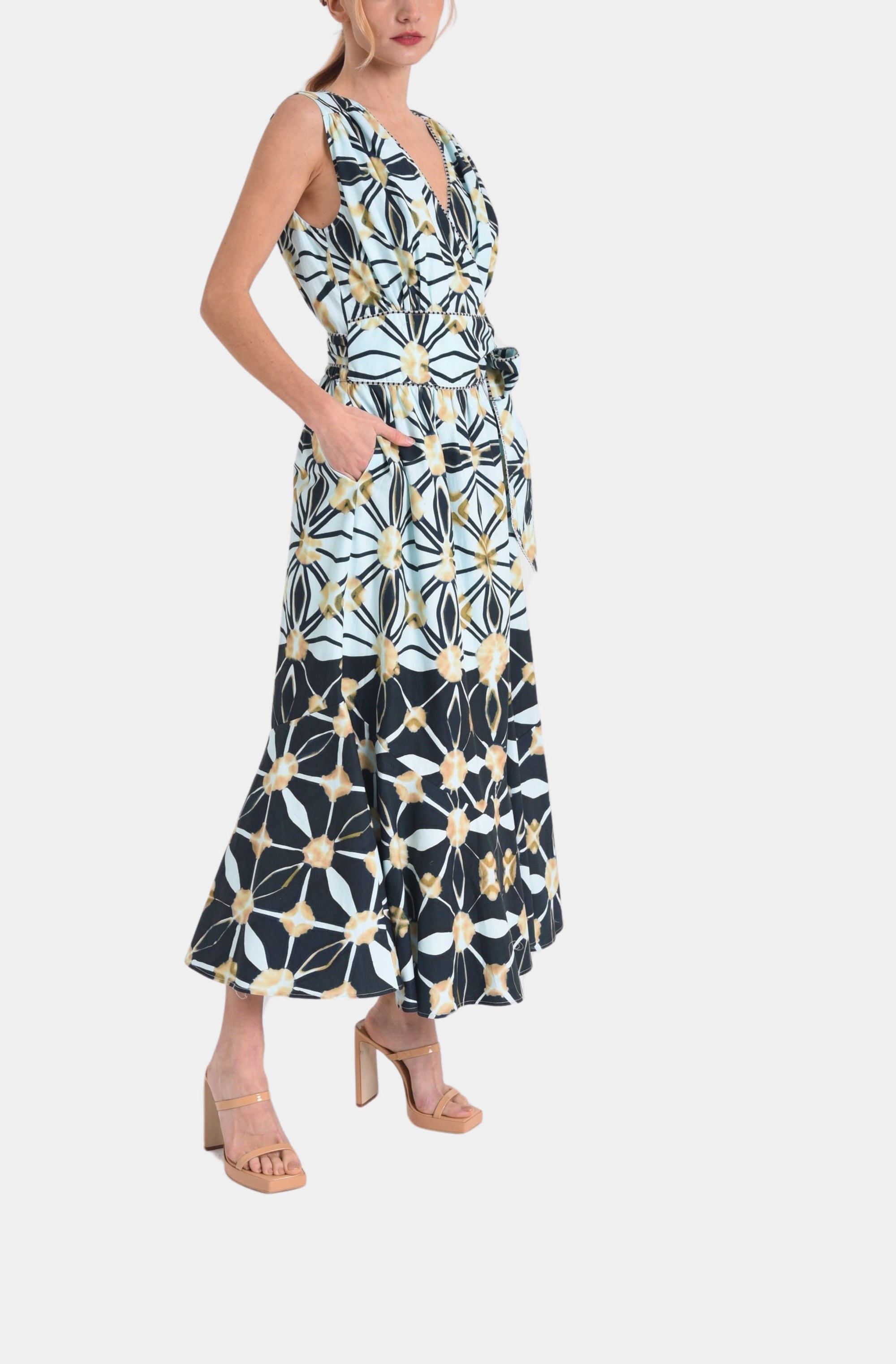 Esthella Split Print Sleeveless Wrap Dress