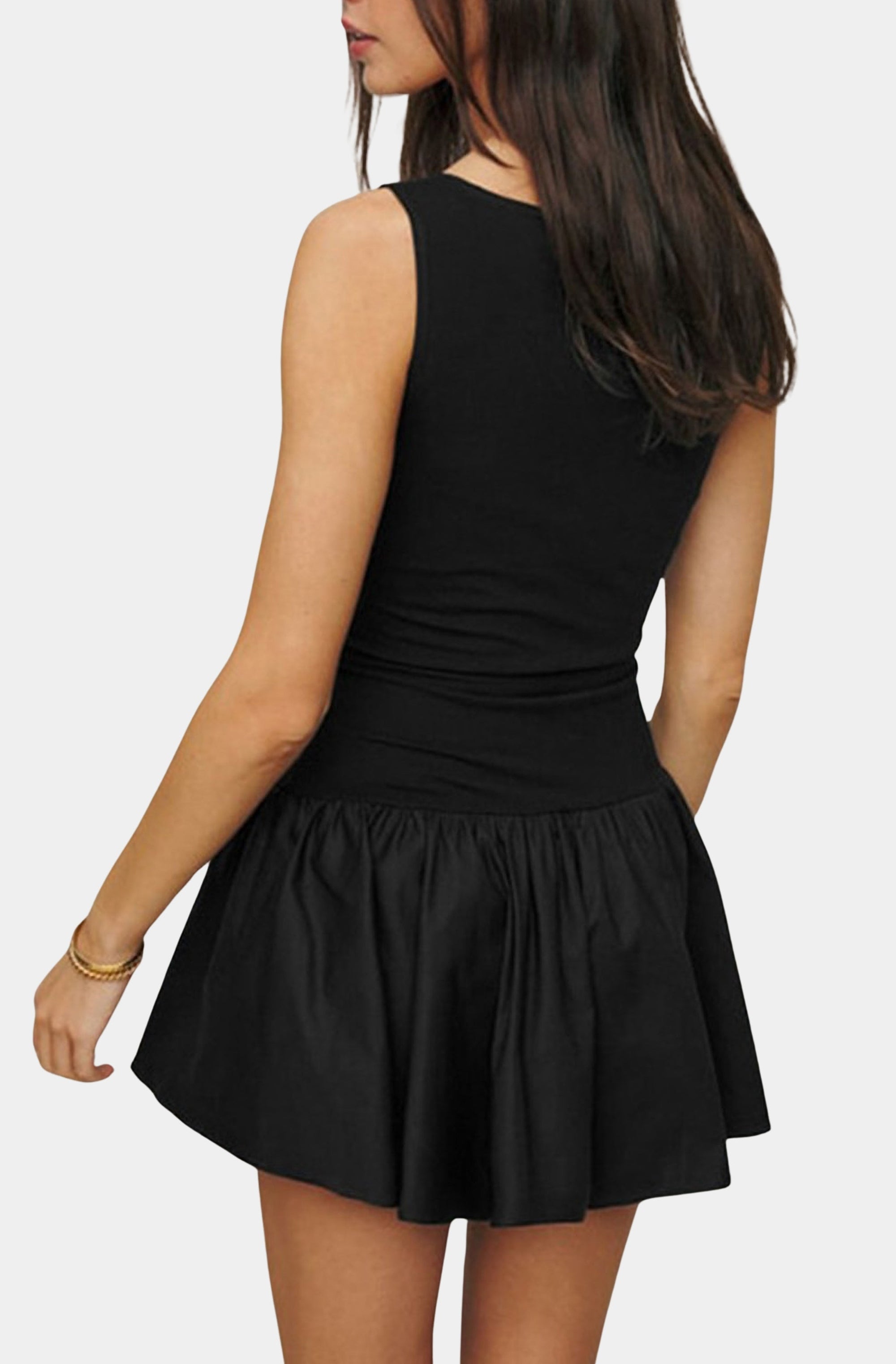 Solid Sleeveless Flared Mini Dress