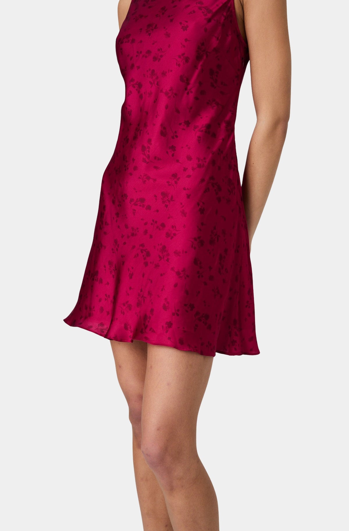 Oona Satin Celeste Fleur Flare Mini Dress