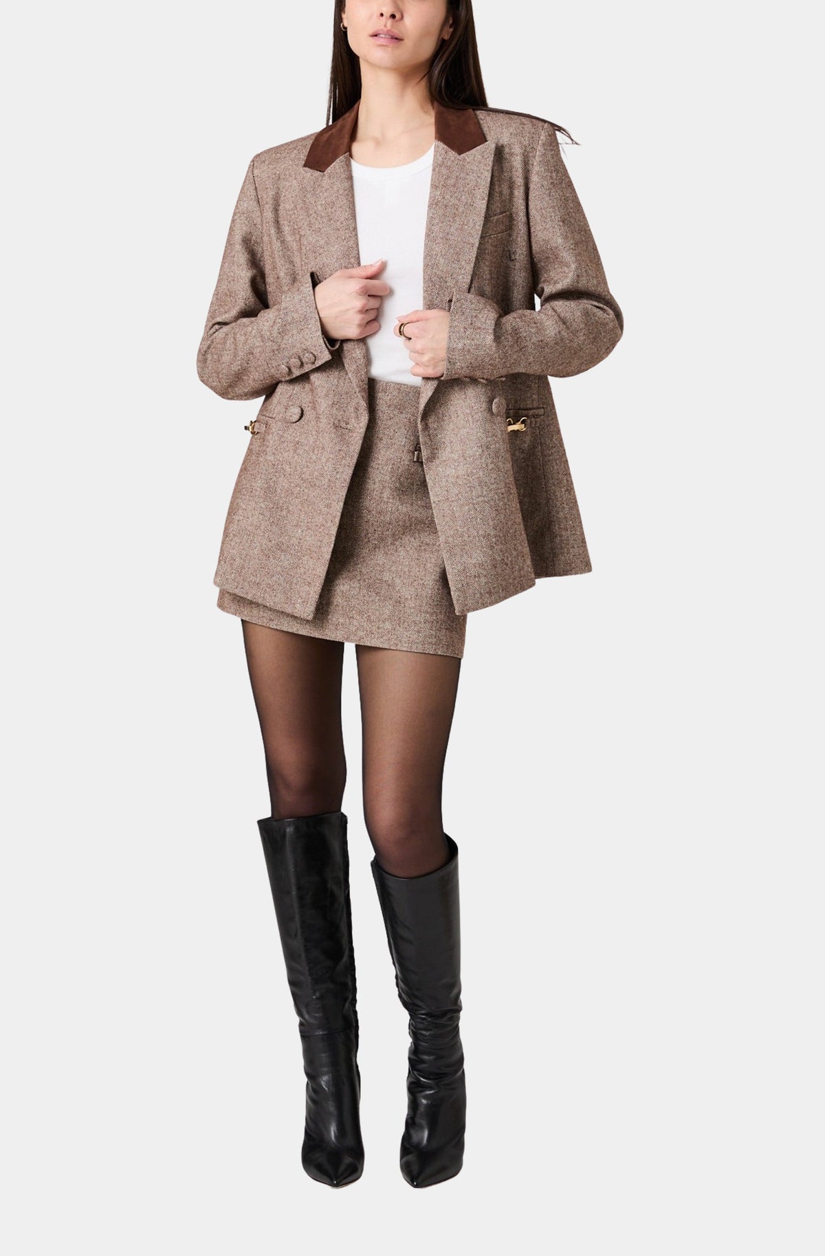 Naya Herringbone Buckle Mini Skirt