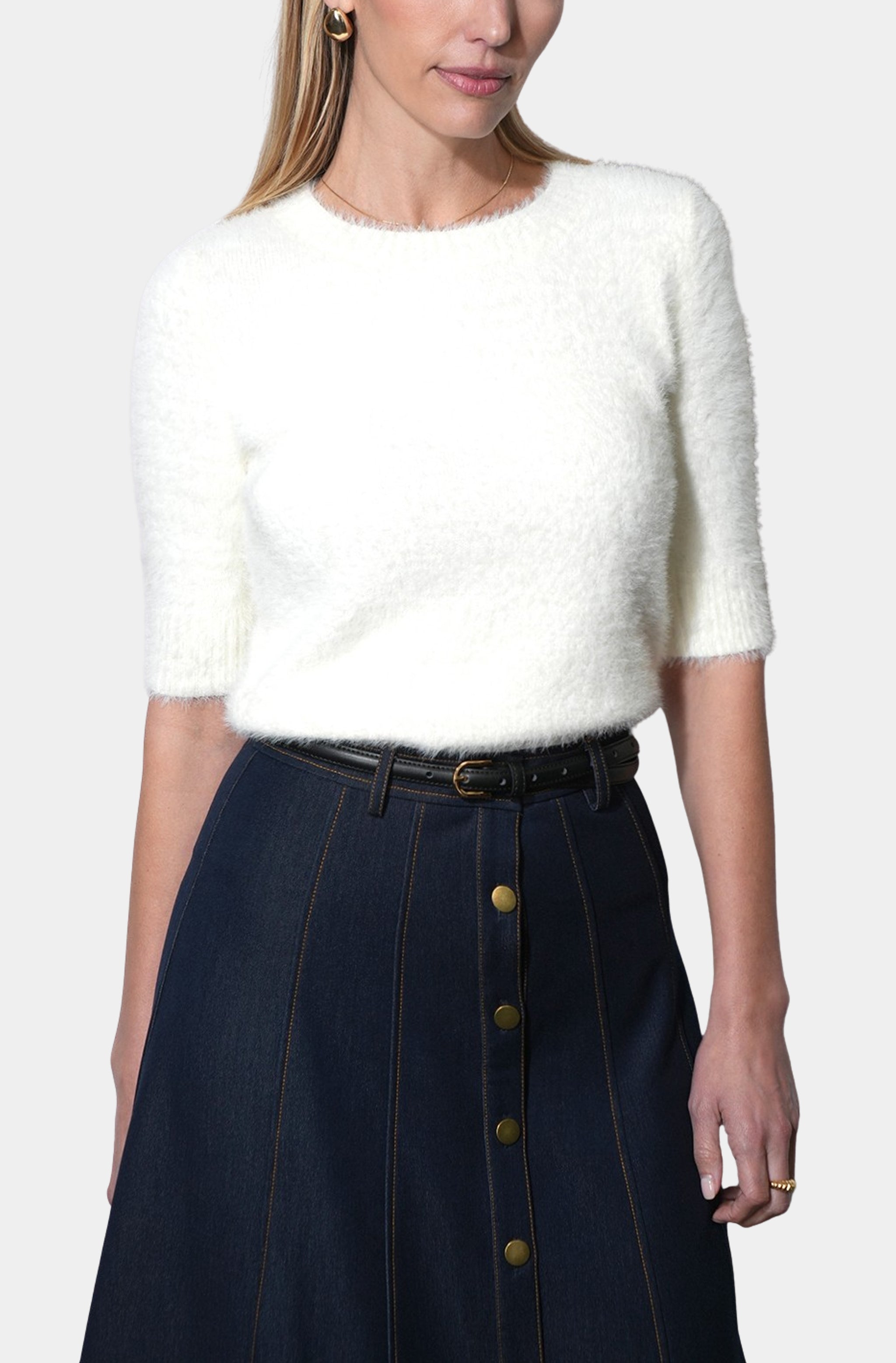 Odette Fuzzy Elbow Sleeve Knit Top