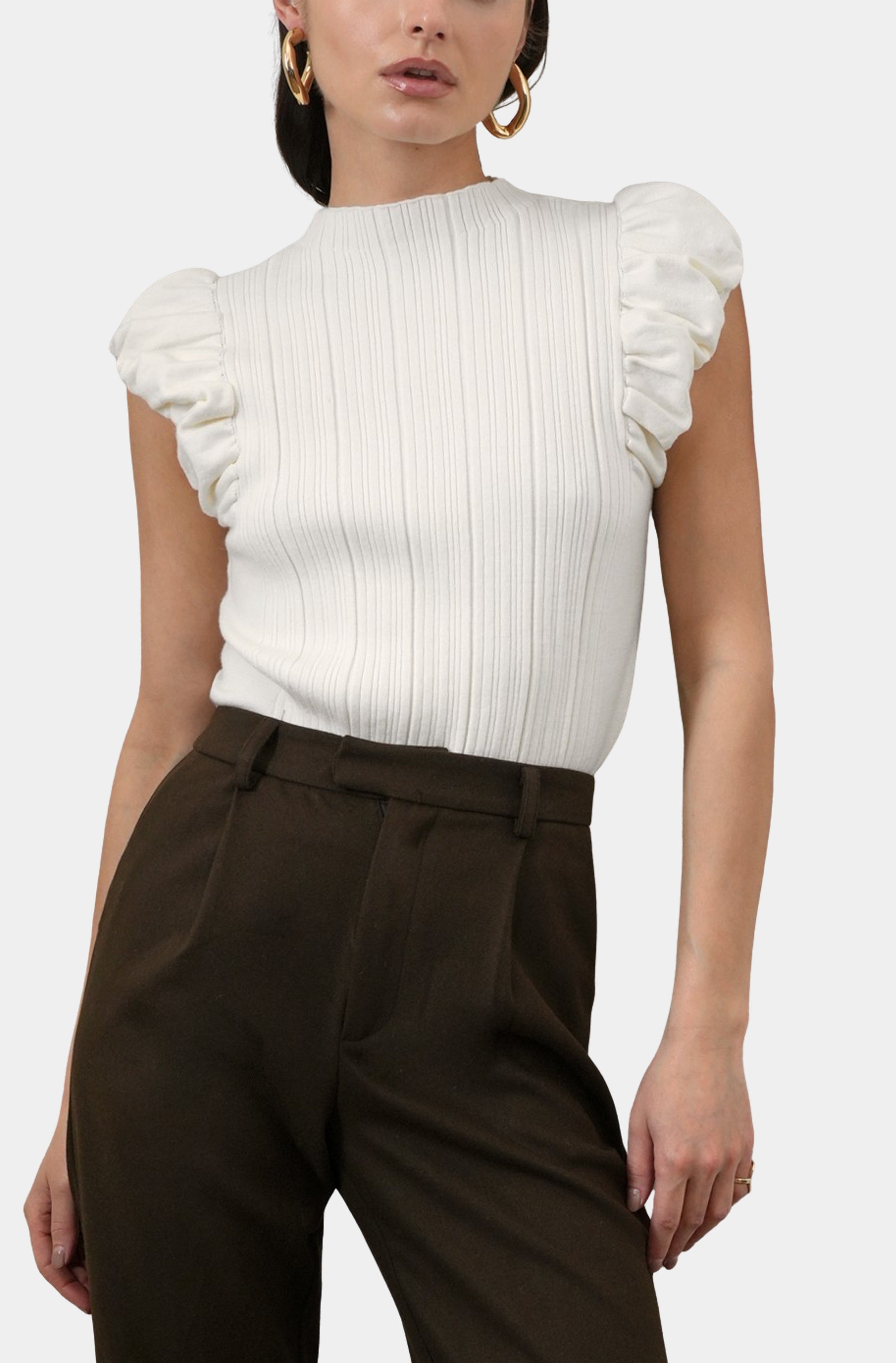 Austen Puff Cap Sleeve Rib Knit Top