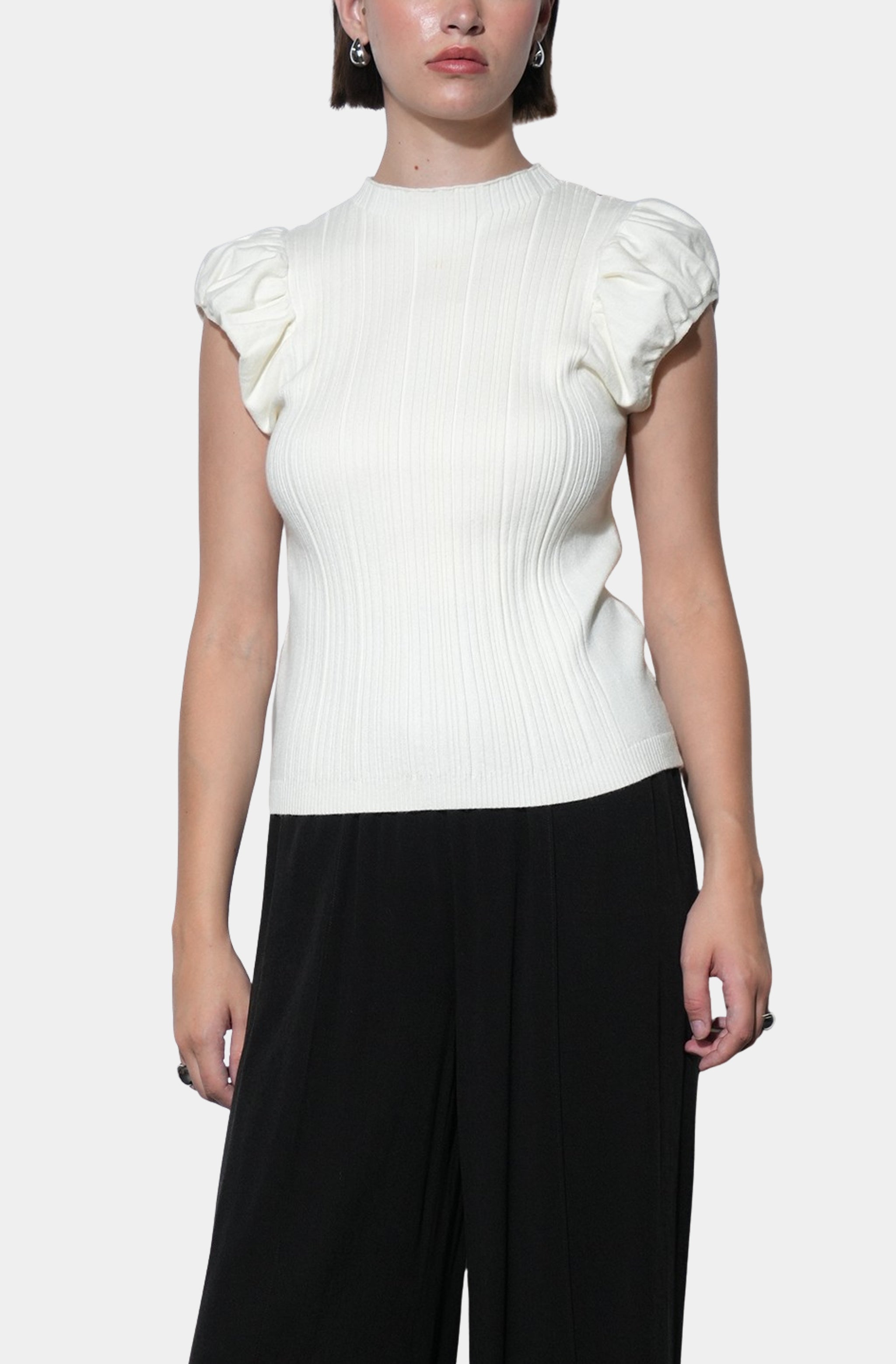 Austen Puff Cap Sleeve Rib Knit Top