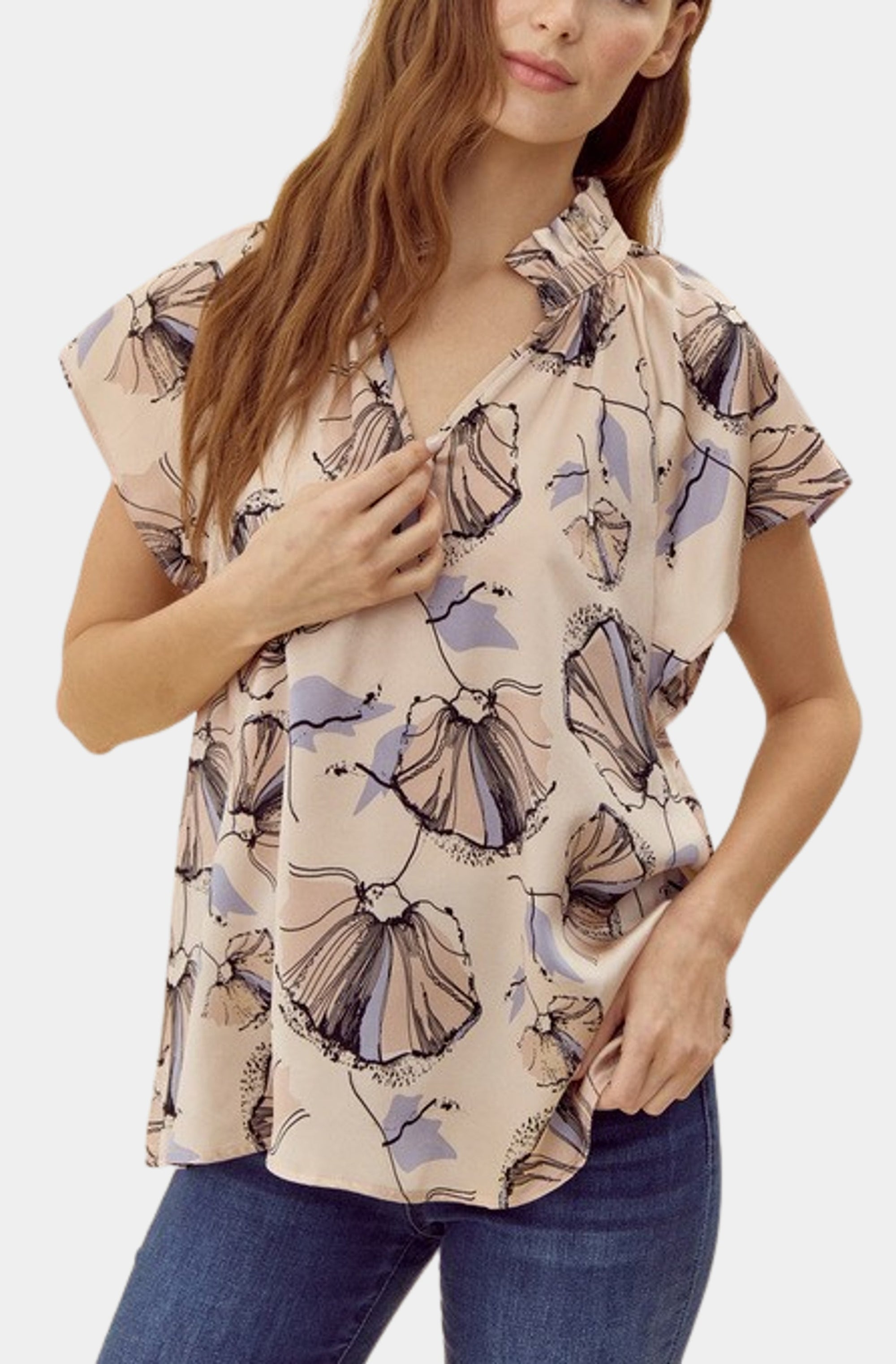 Flower Print Dolman Sleeves Top