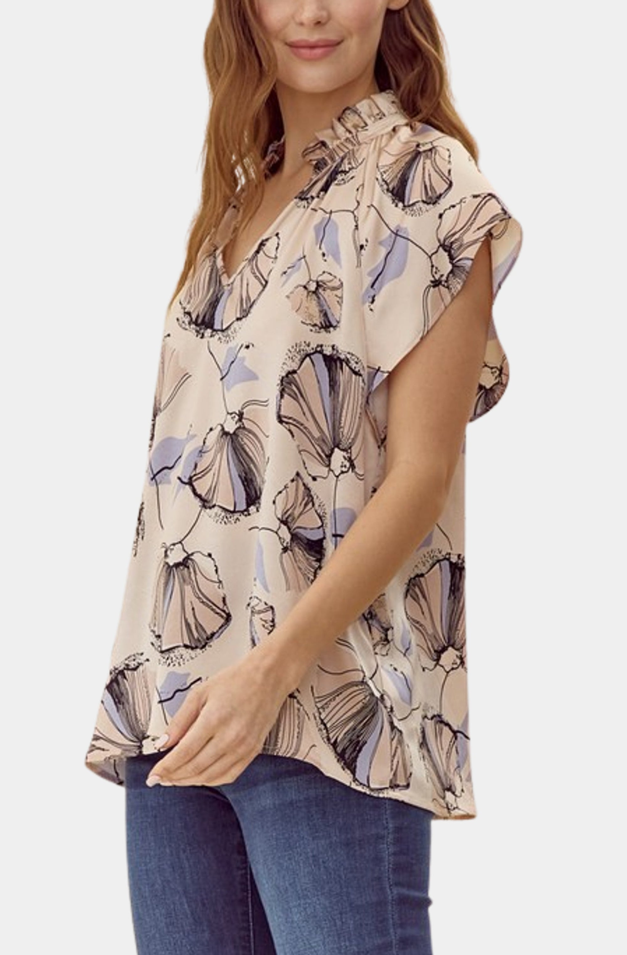 Flower Print Dolman Sleeves Top