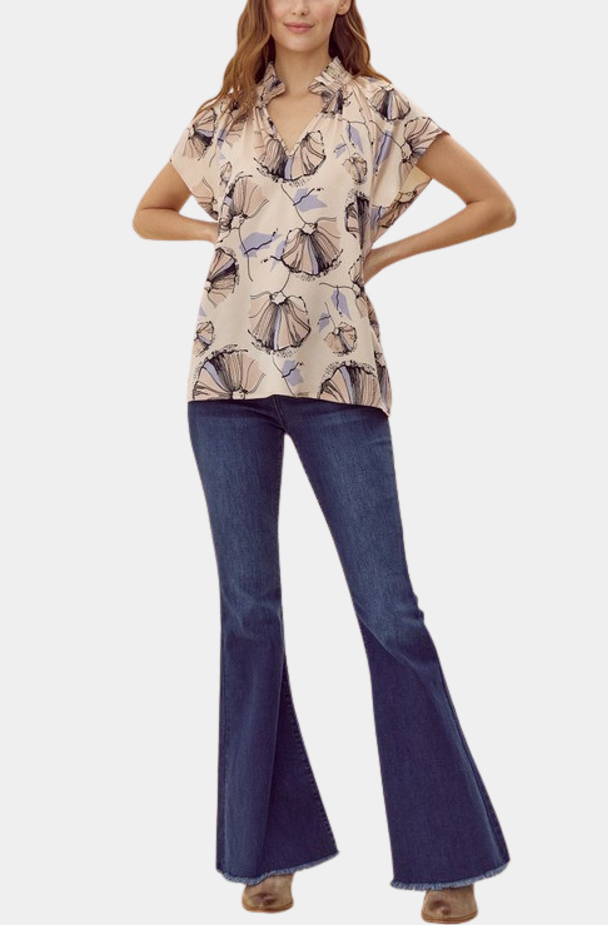 Flower Print Dolman Sleeves Top