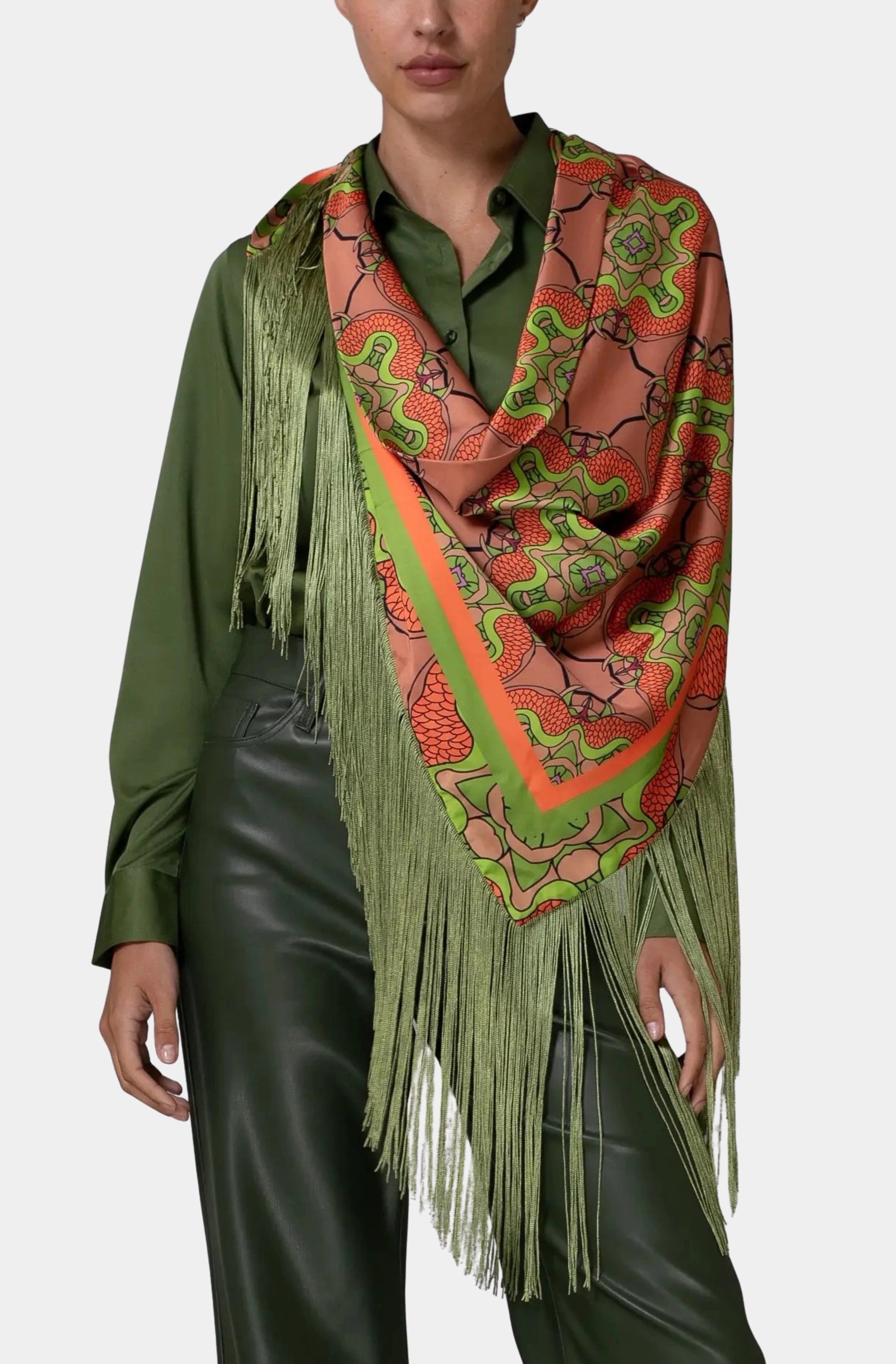 Terracotta Satin Fringe Shawl