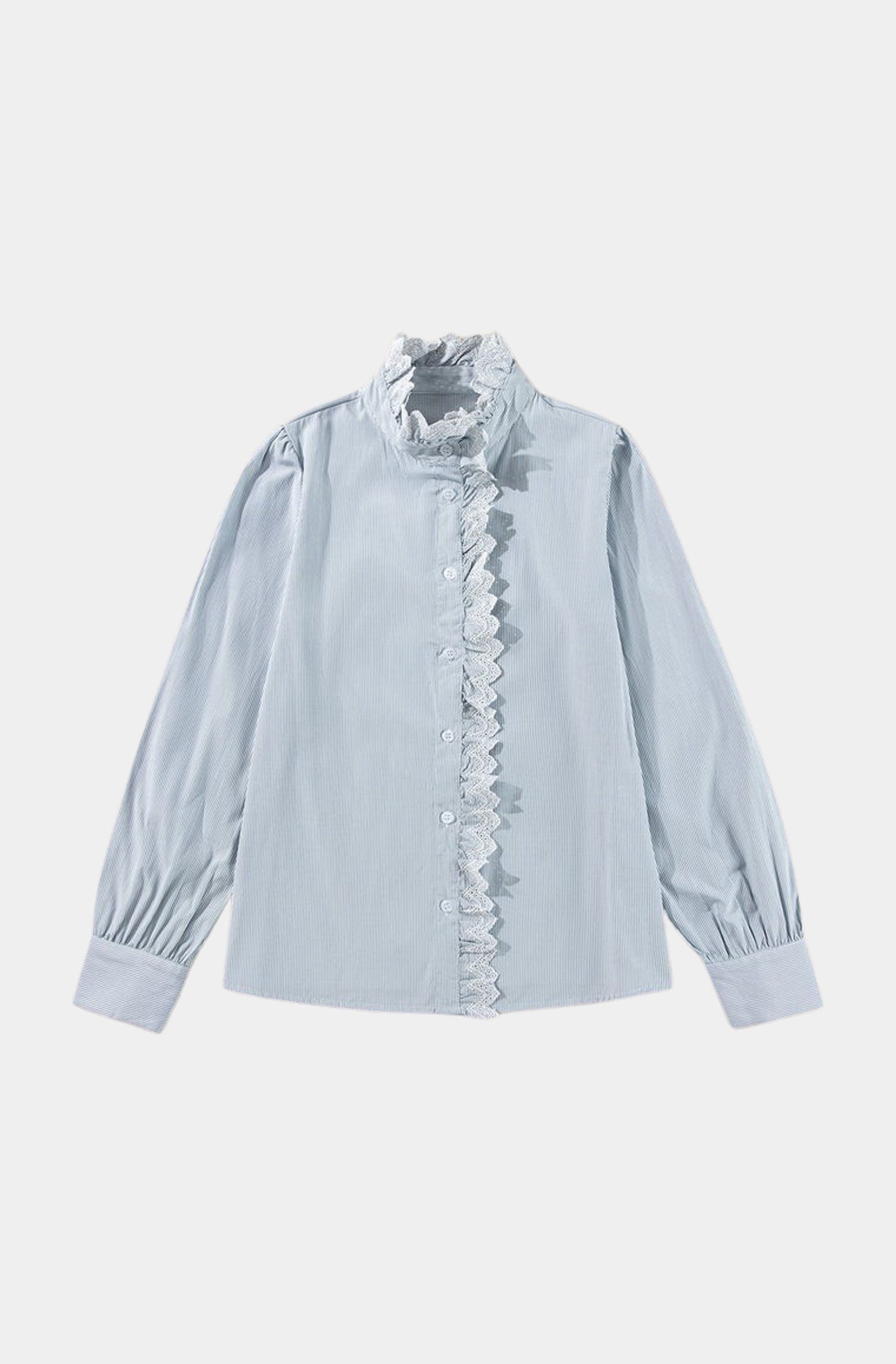 Stripe Lace Trim Buttoned Shirt