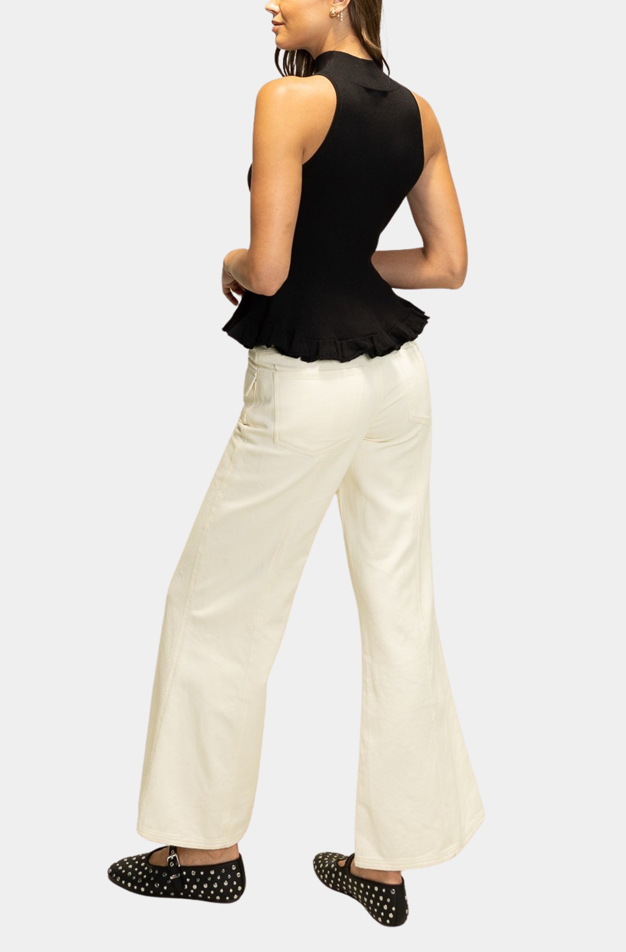 Ruffled Hem Mock Neck Knit Top