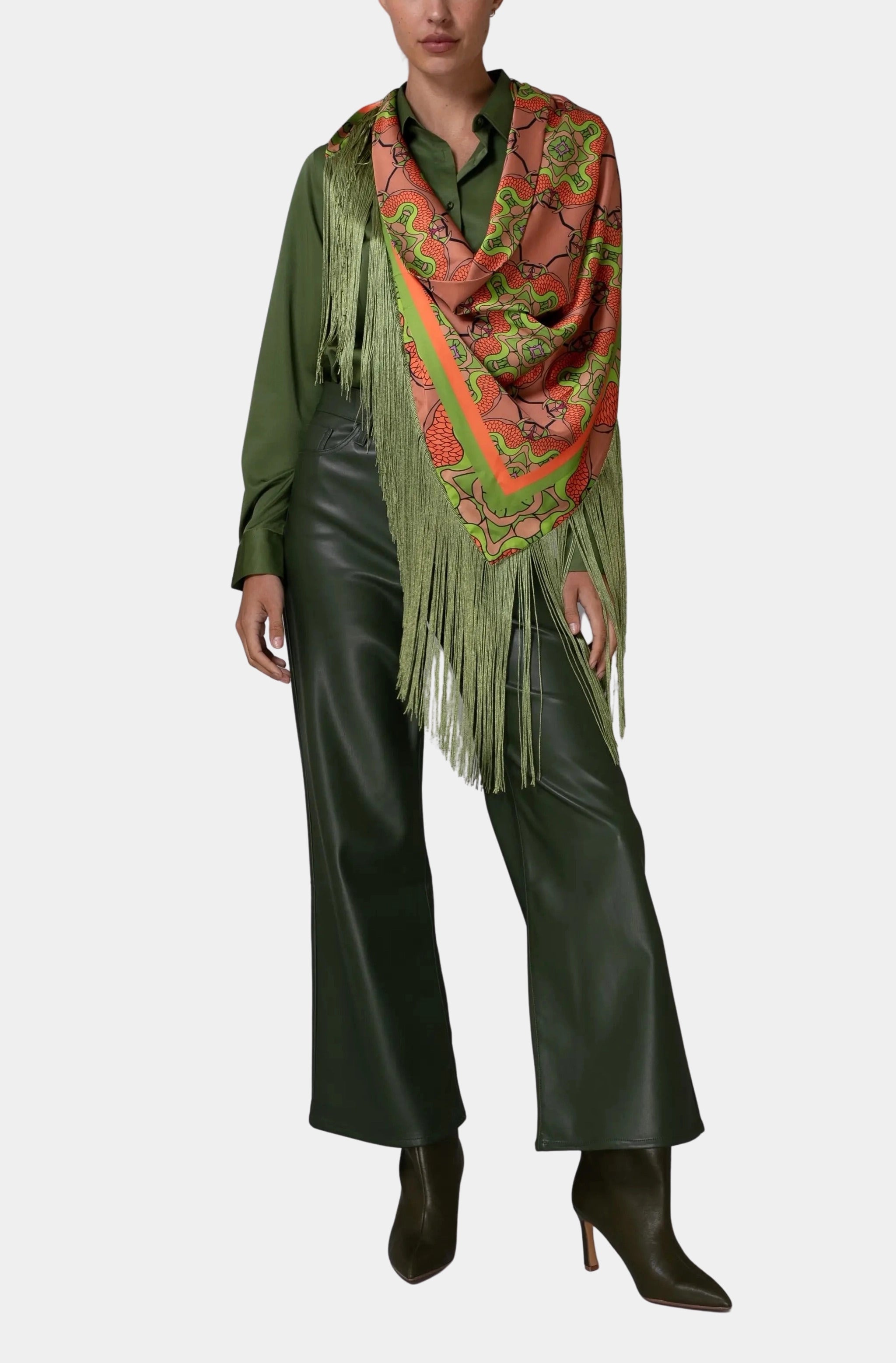 Terracotta Satin Fringe Shawl