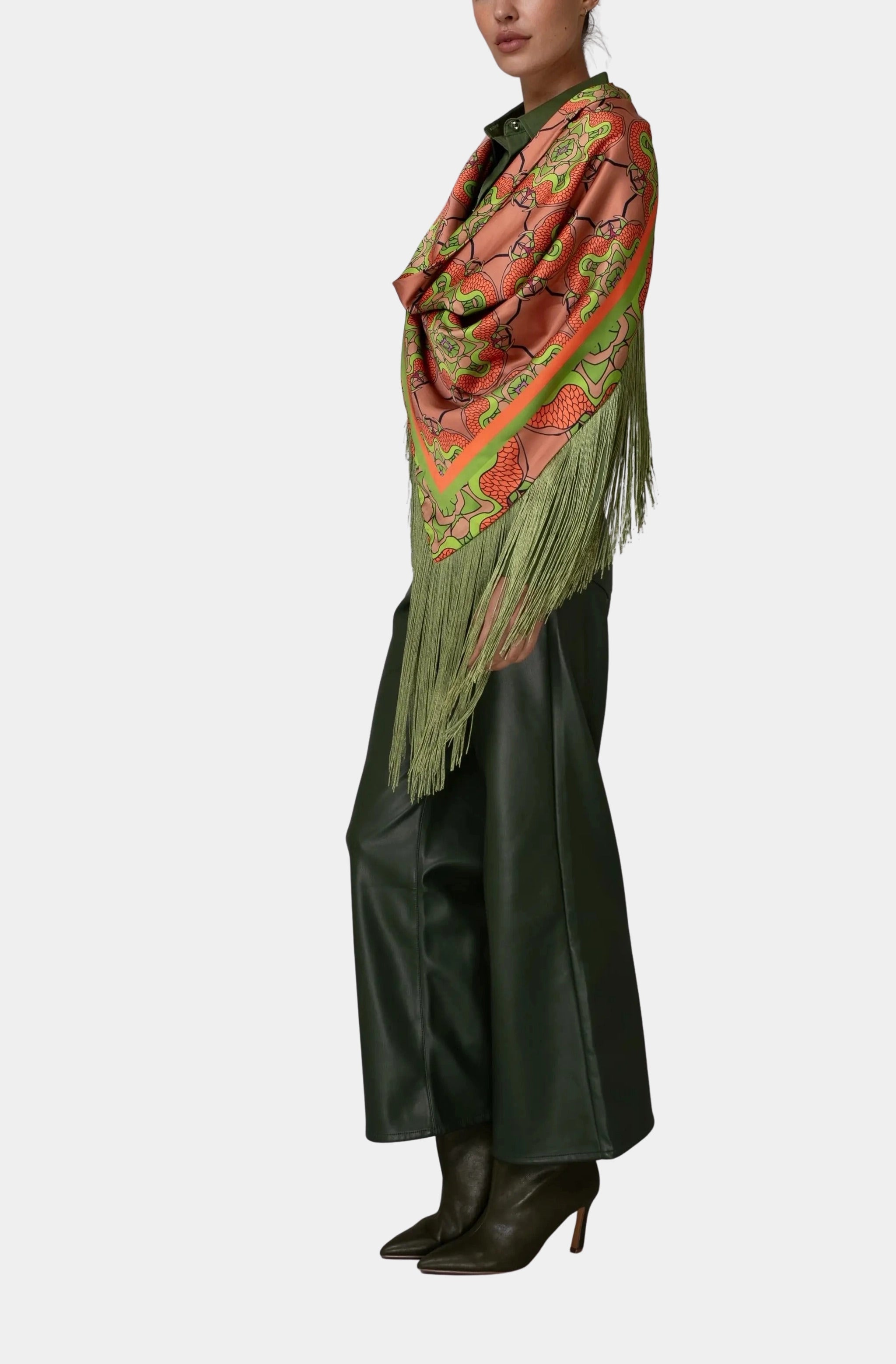 Terracotta Satin Fringe Shawl