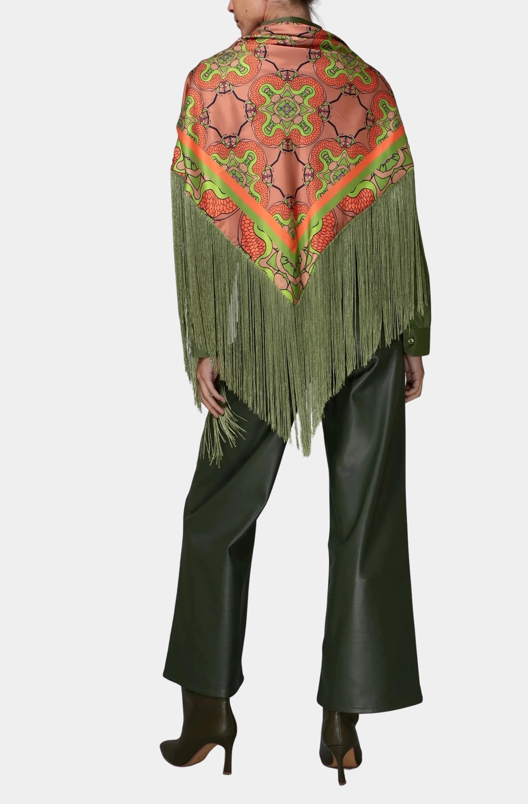 Terracotta Satin Fringe Shawl