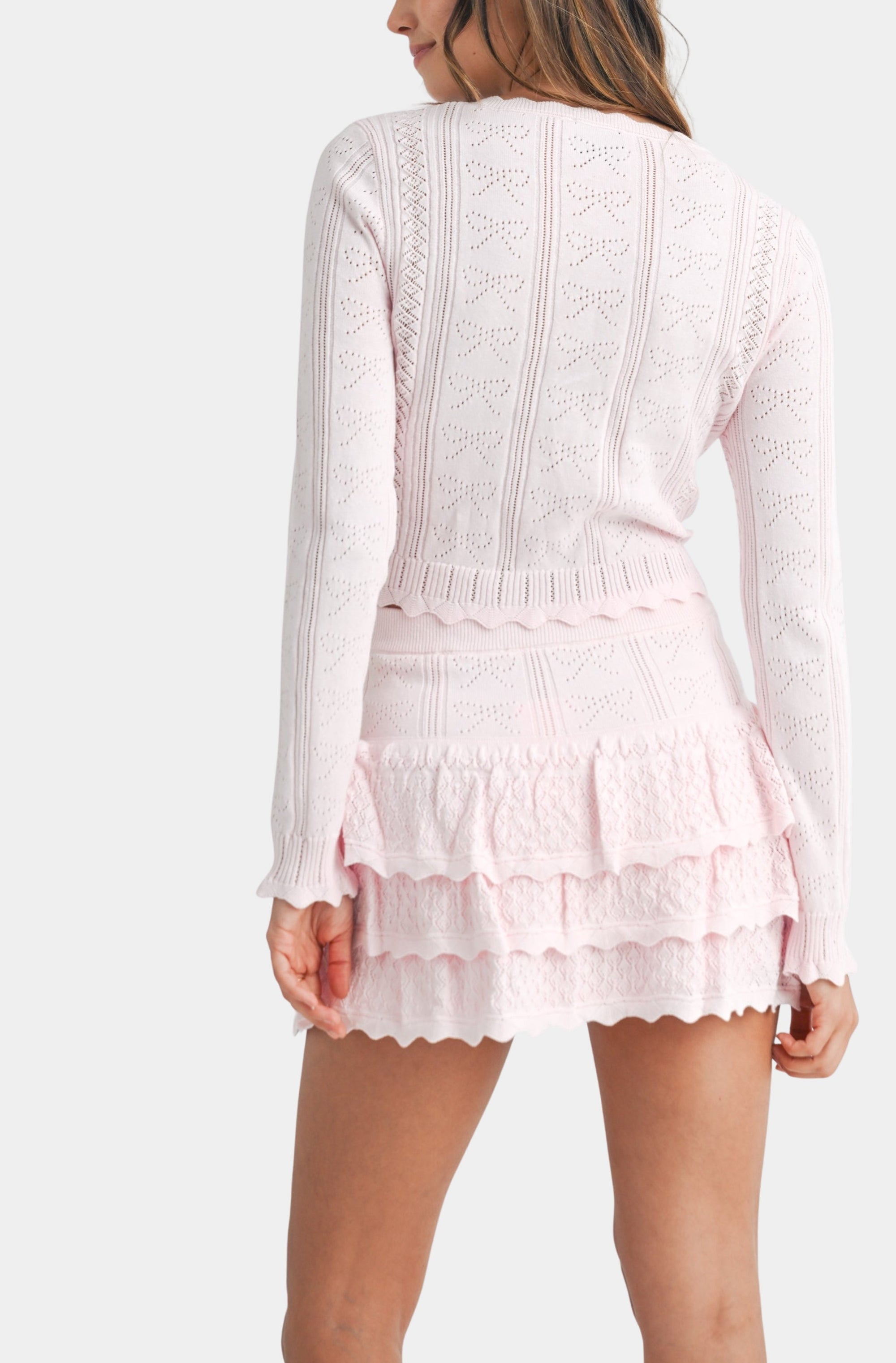 Bow Pointelle Knit Cardigan & Mini Skirt Set