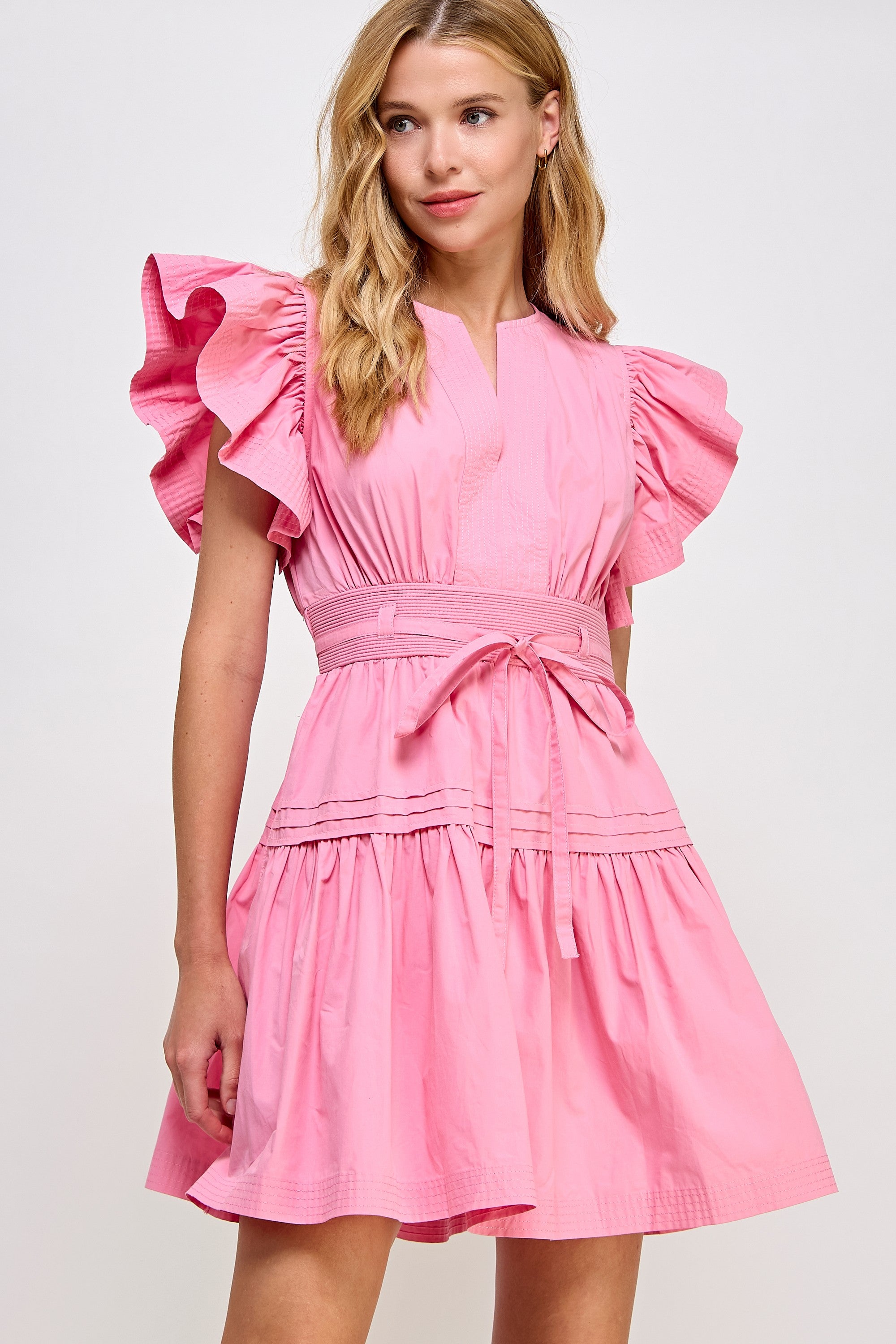 Flutter Sleeves Peplum Poplin Mini Dress