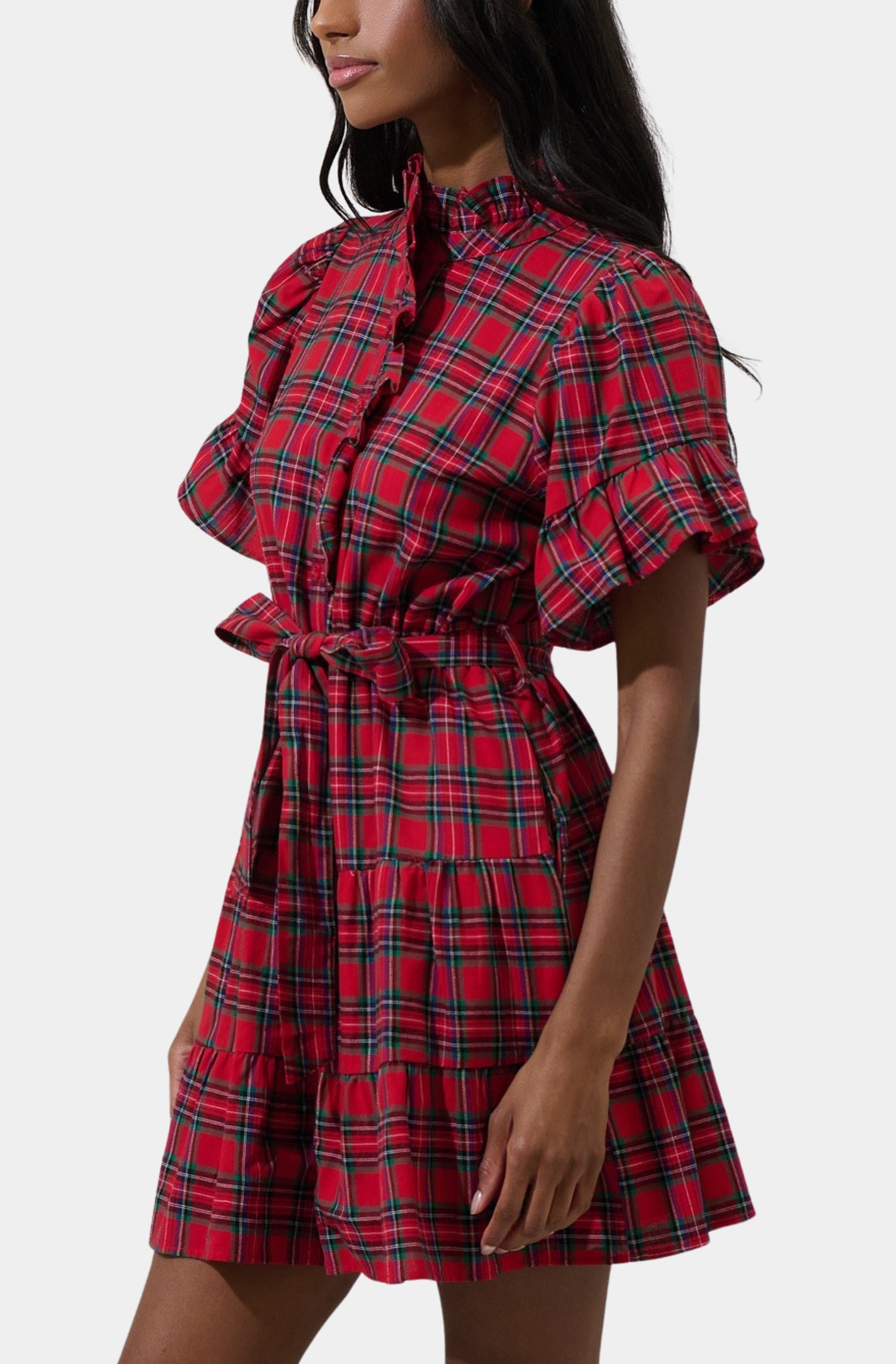 Arvada Plaid Cottonwood Ruffle Button Down Mini Dress