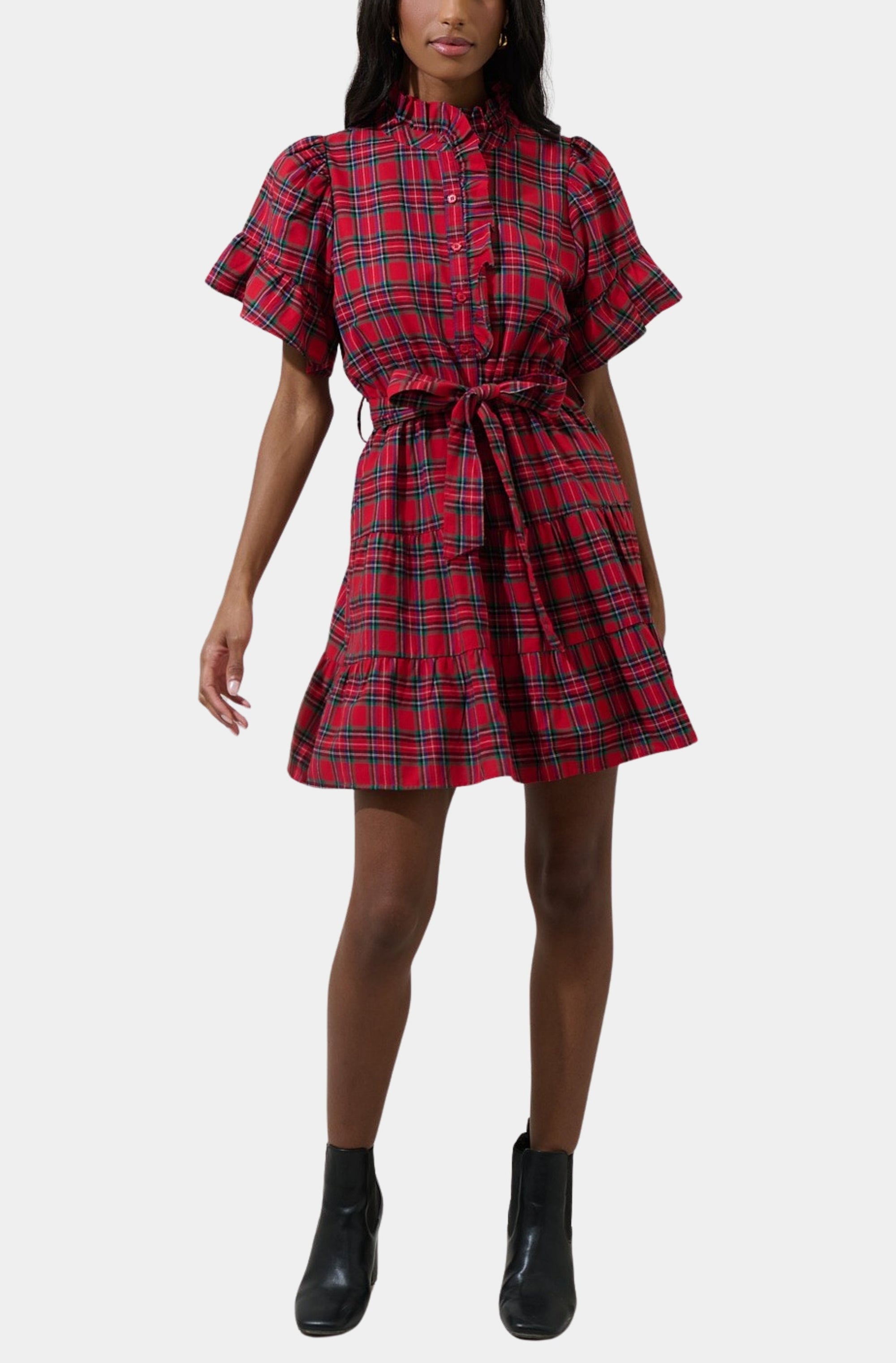 Arvada Plaid Cottonwood Ruffle Button Down Mini Dress