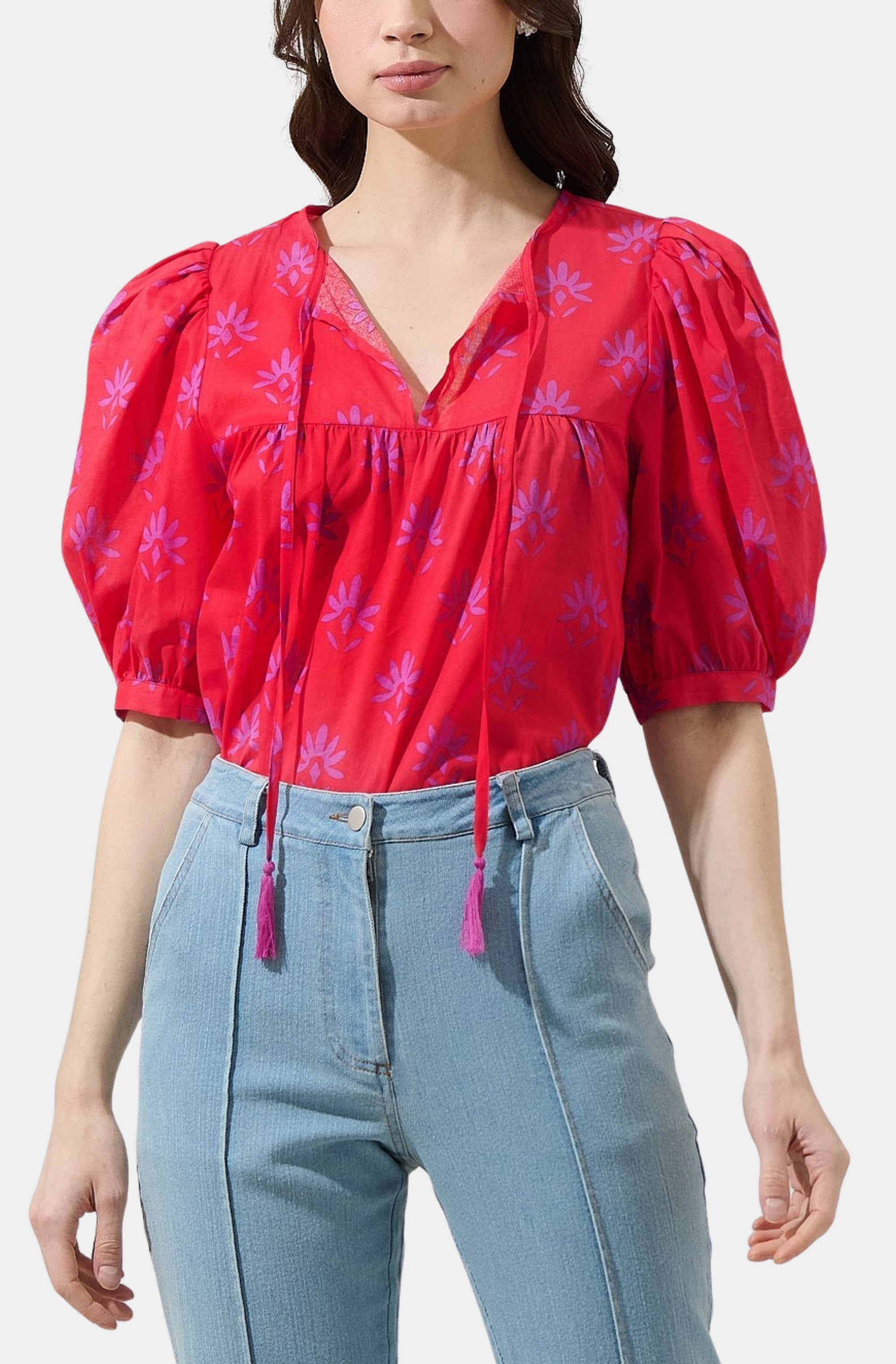 Delmas Floral Louisa Split Neck Top