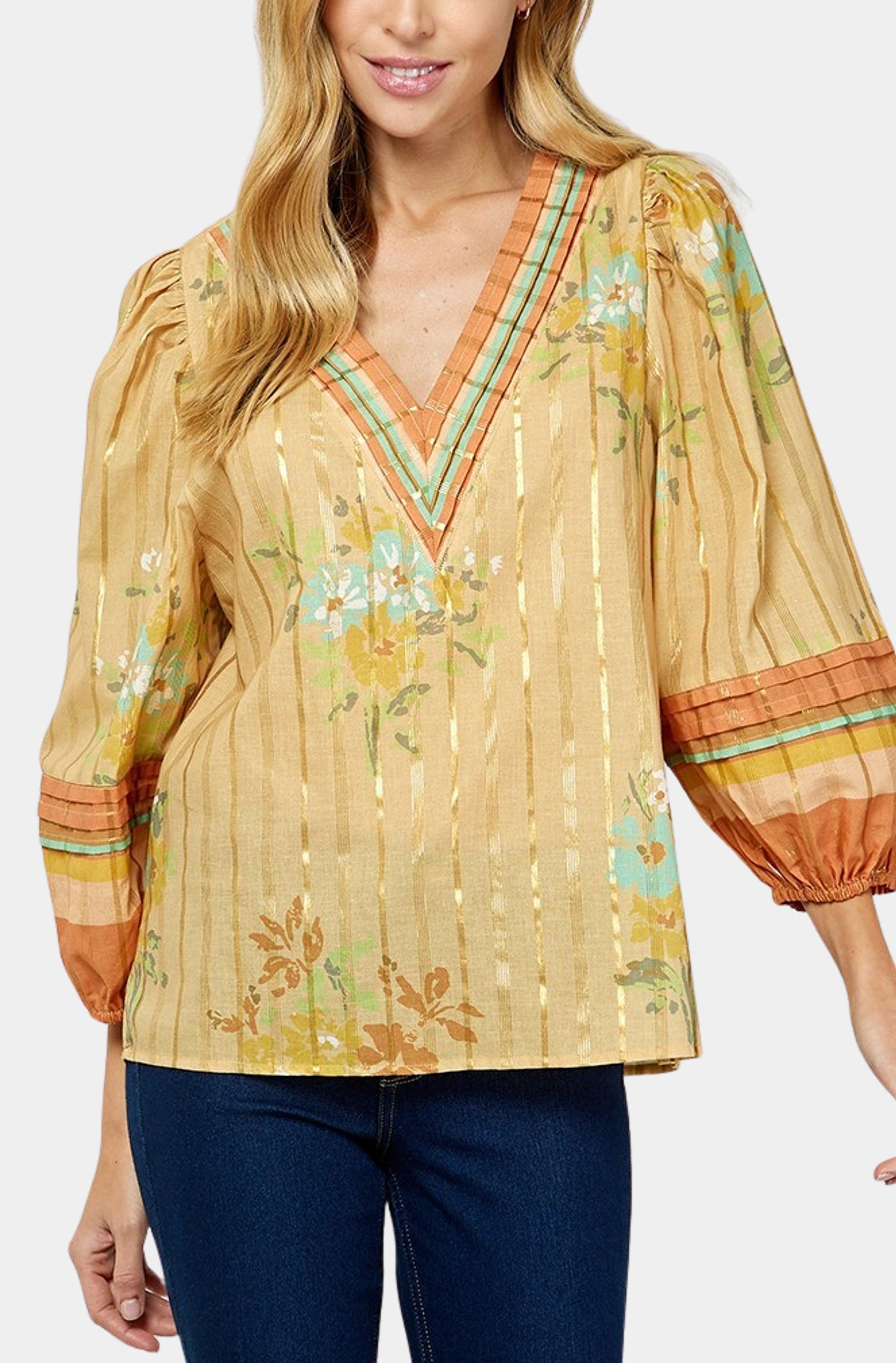 V-neck Printed Blouse Top