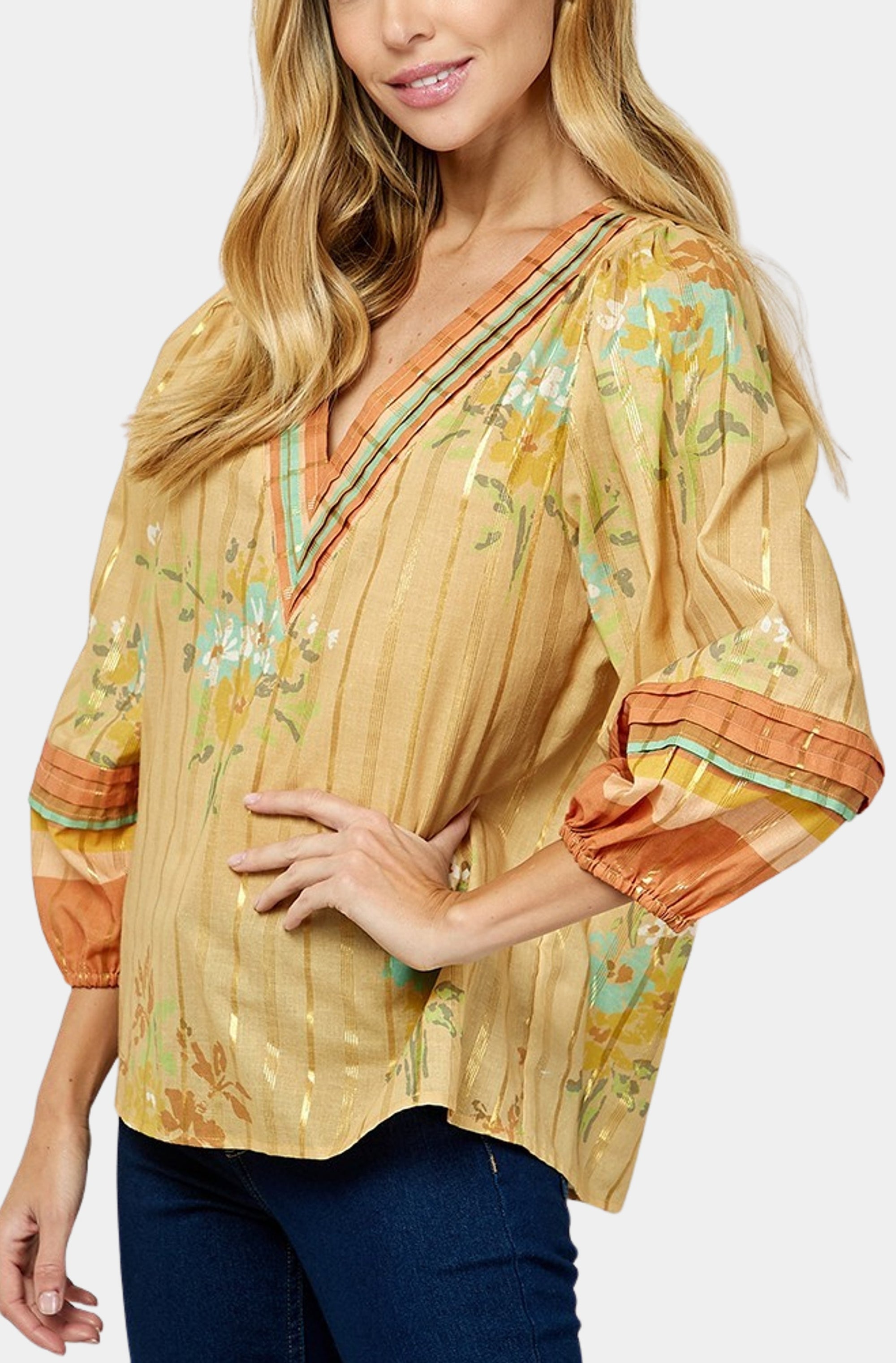 V-neck Printed Blouse Top