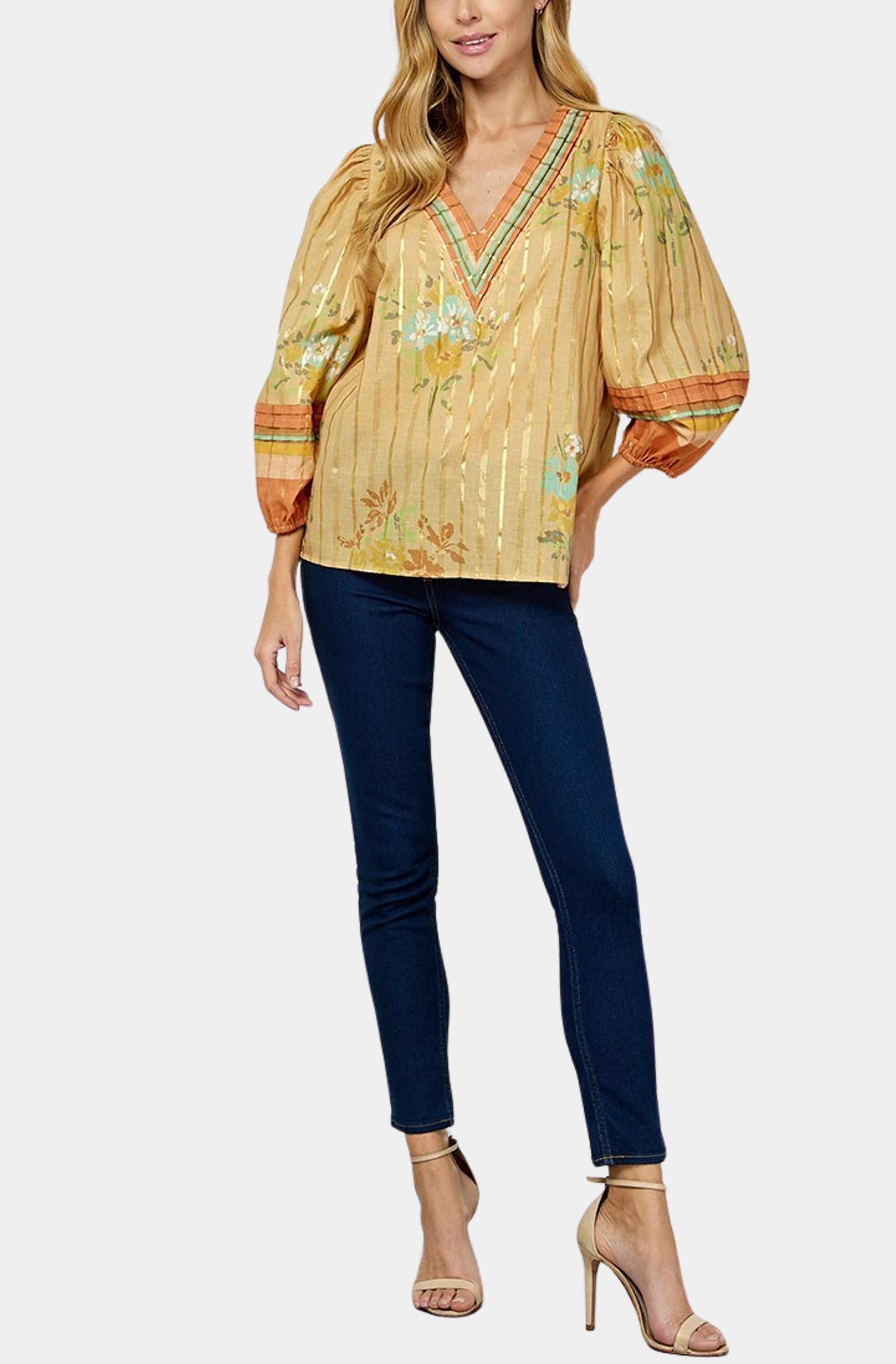 V-neck Printed Blouse Top