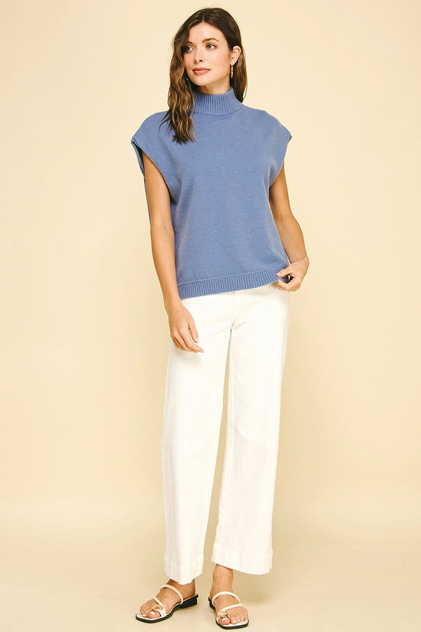 Turtle Neck Cap Sleeve Sweater