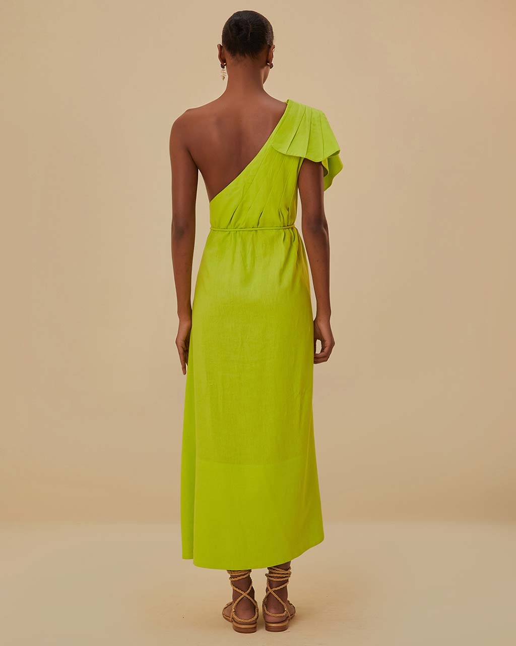 Green One Shoulder Leaf Maxi Dress