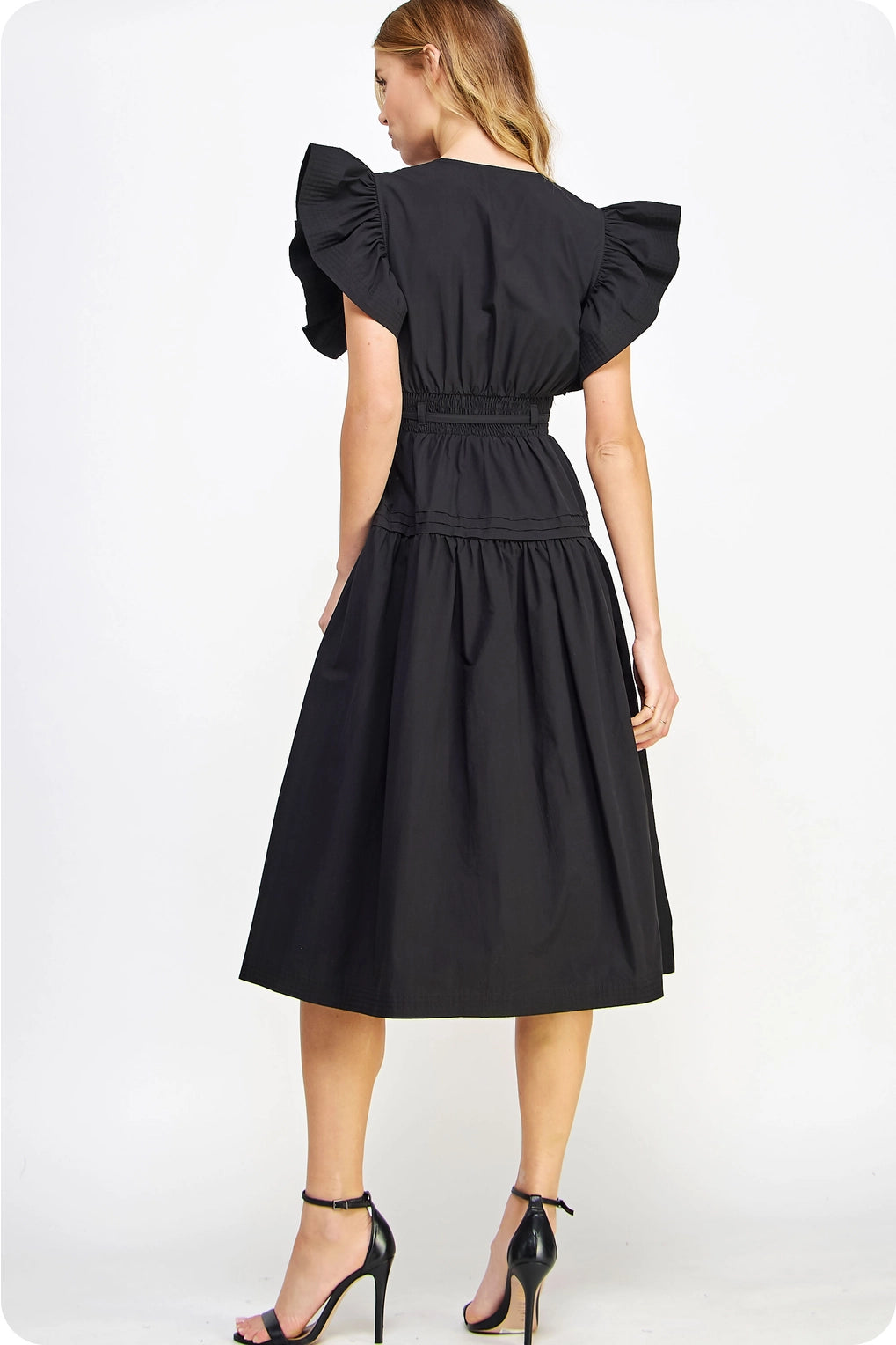 Flutter Sleeve Poplin Midi Dress